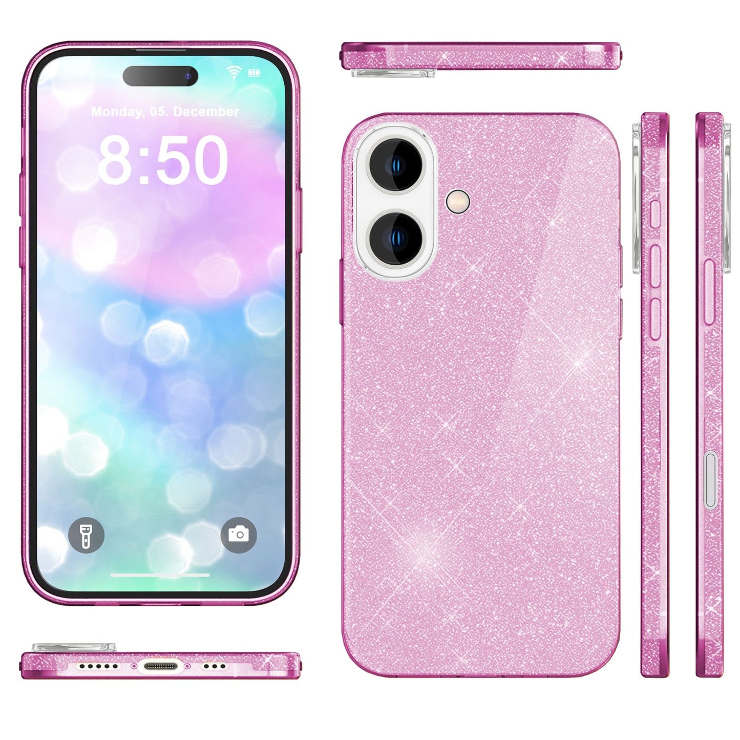 NALIA Glitter Hybrid Case for iPhone 16 Plus, Reinforced Silicone Phone Case, Shiny Protective Glitter Case