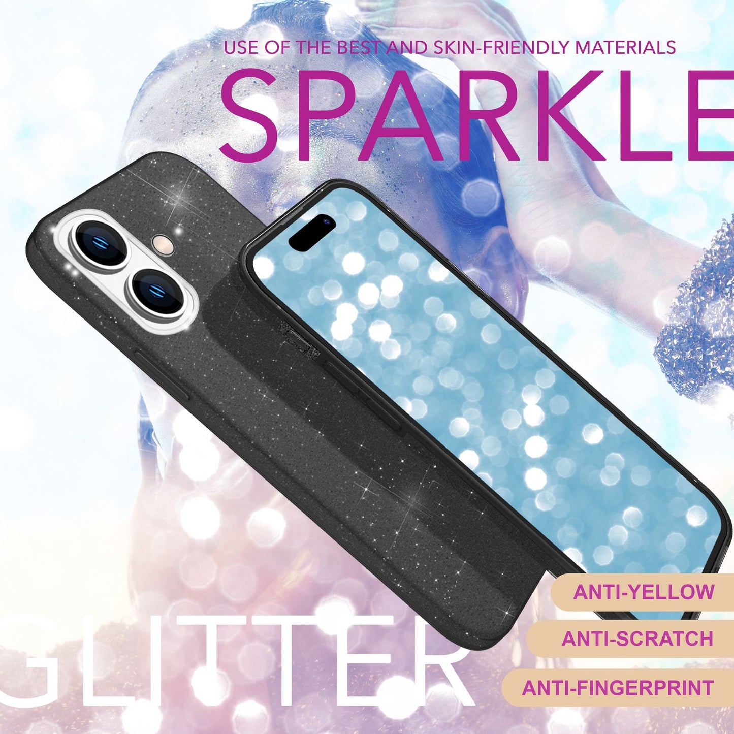 NALIA Glitter Hybrid Case for iPhone 16 Plus, Reinforced Silicone Phone Case, Shiny Protective Glitter Case