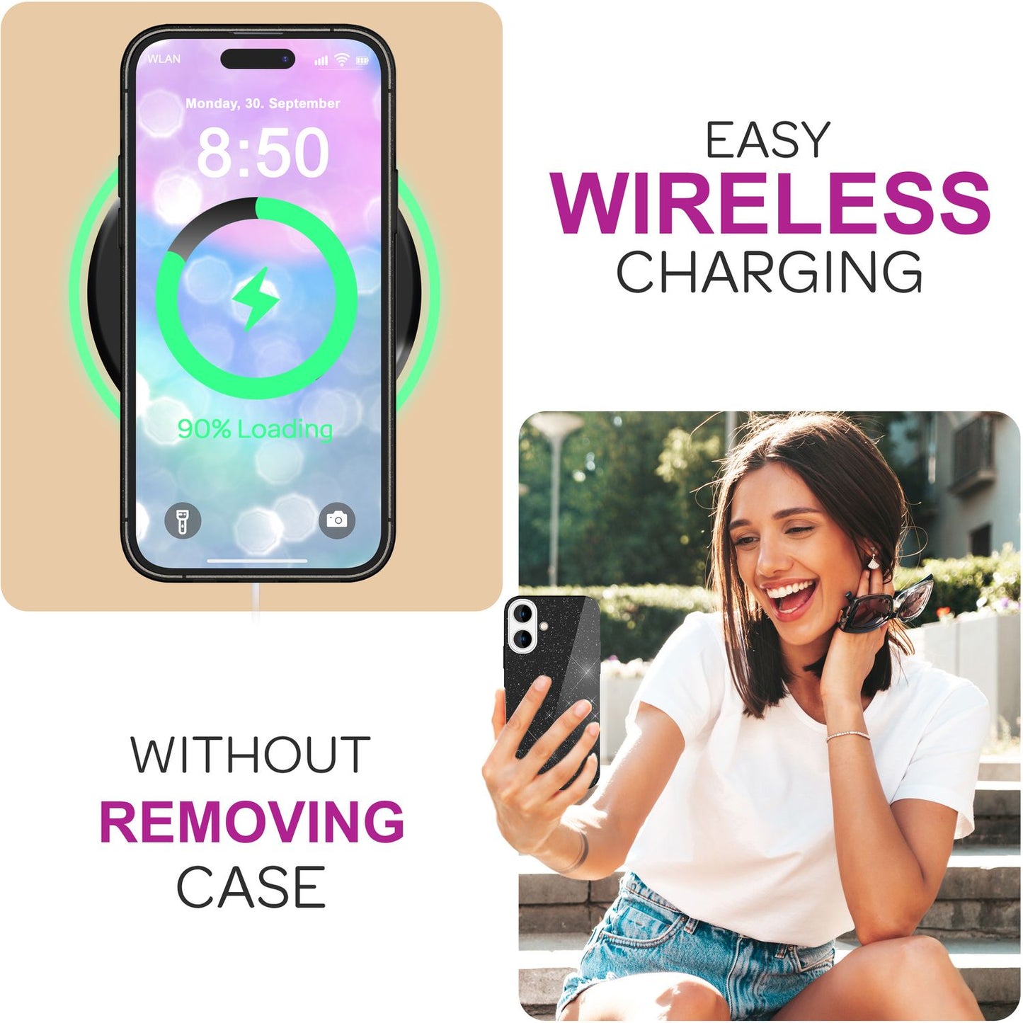 NALIA Glitter Hybrid Case for iPhone 16 Plus, Reinforced Silicone Phone Case, Shiny Protective Glitter Case