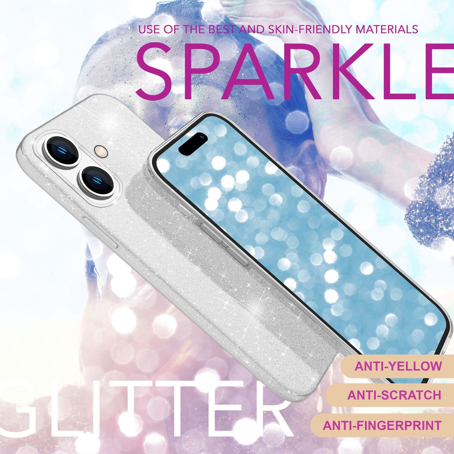 NALIA Glitter Hybrid Case for iPhone 16 Plus, Reinforced Silicone Phone Case, Shiny Protective Glitter Case