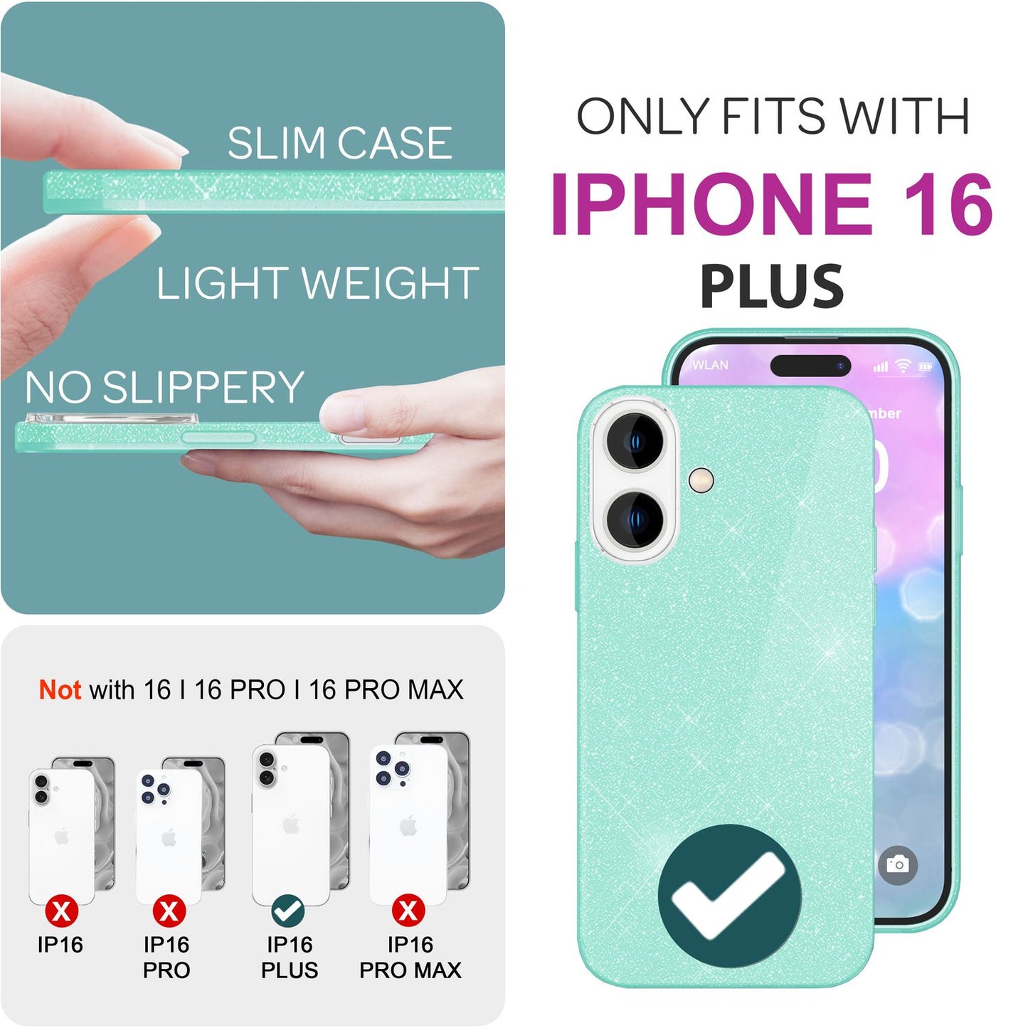 NALIA Glitter Hybrid Case for iPhone 16 Plus, Reinforced Silicone Phone Case, Shiny Protective Glitter Case