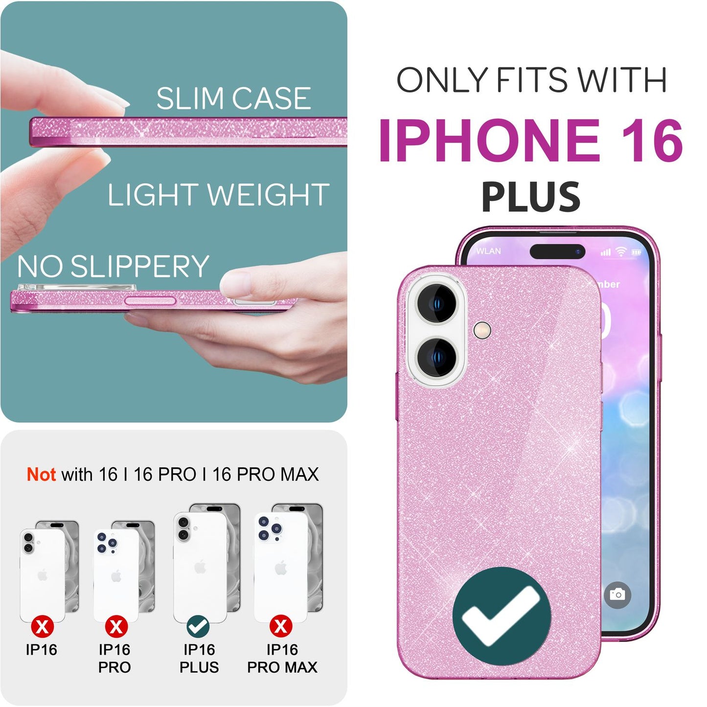 NALIA Glitter Hybrid Case for iPhone 16 Plus, Reinforced Silicone Phone Case, Shiny Protective Glitter Case