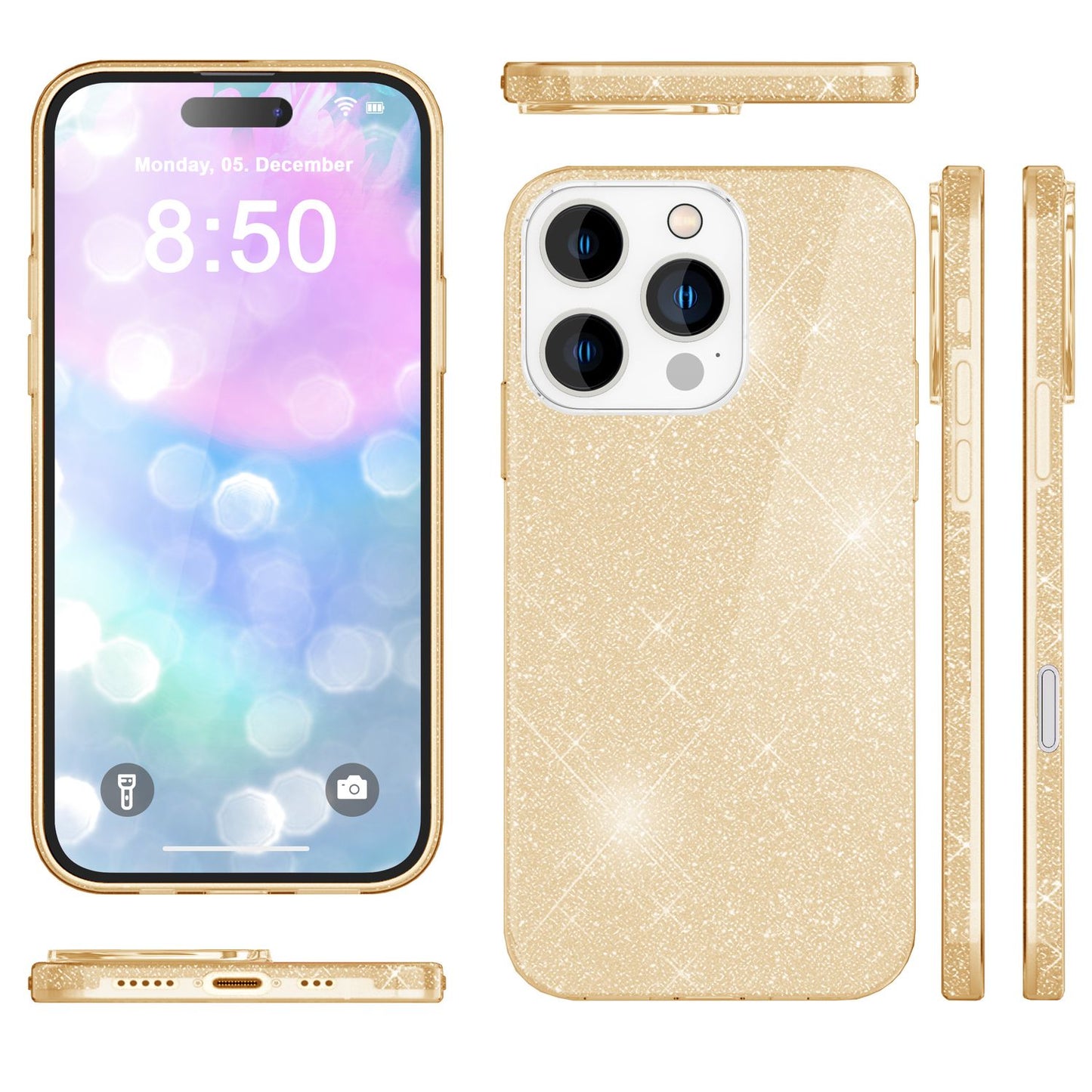 NALIA Glitter Hybrid hulstur fyrir iPhone 16 Pro, styrkt sílikon símahulstur, glansandi glitrandi hlífðarhulstur
