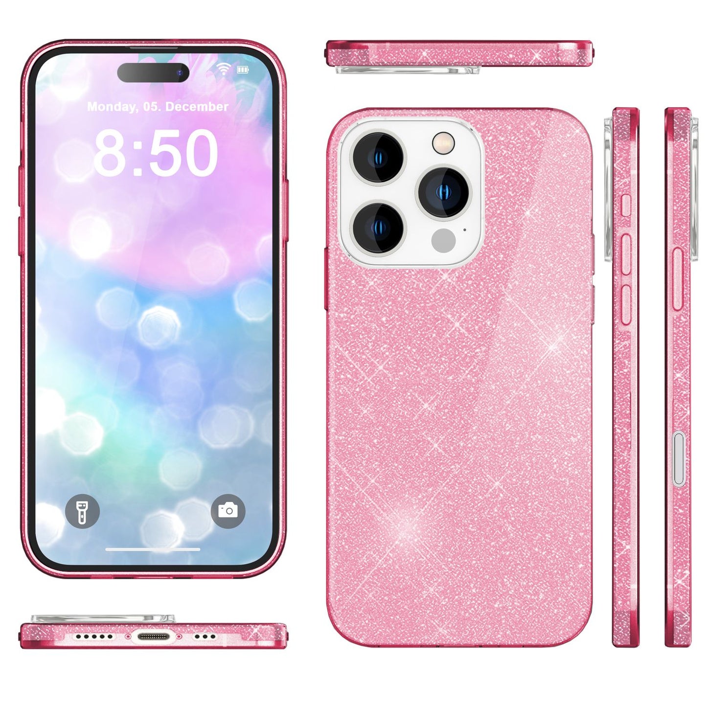 NALIA Glitter Hybrid hulstur fyrir iPhone 16 Pro, styrkt sílikon símahulstur, glansandi glitrandi hlífðarhulstur