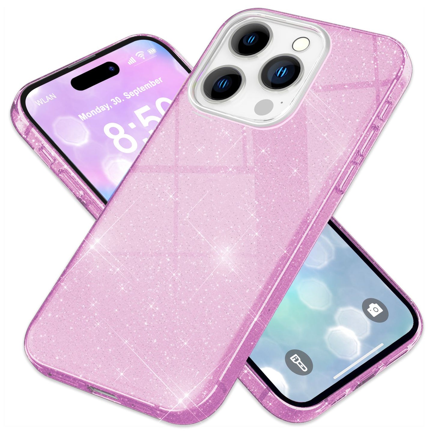 NALIA Glitter Hybrid hulstur fyrir iPhone 16 Pro, styrkt sílikon símahulstur, glansandi glitrandi hlífðarhulstur
