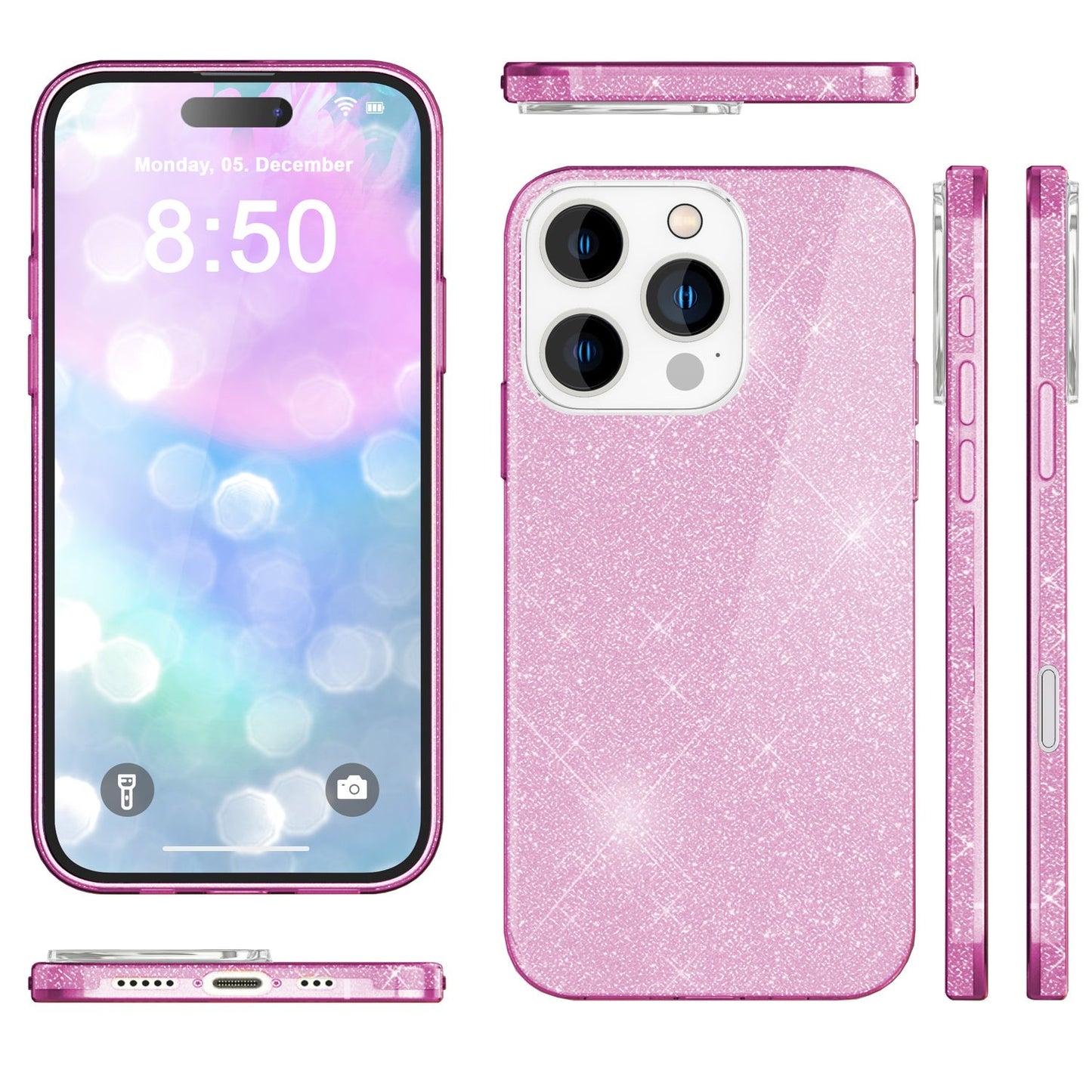 NALIA Glitter Hybrid hulstur fyrir iPhone 16 Pro, styrkt sílikon símahulstur, glansandi glitrandi hlífðarhulstur
