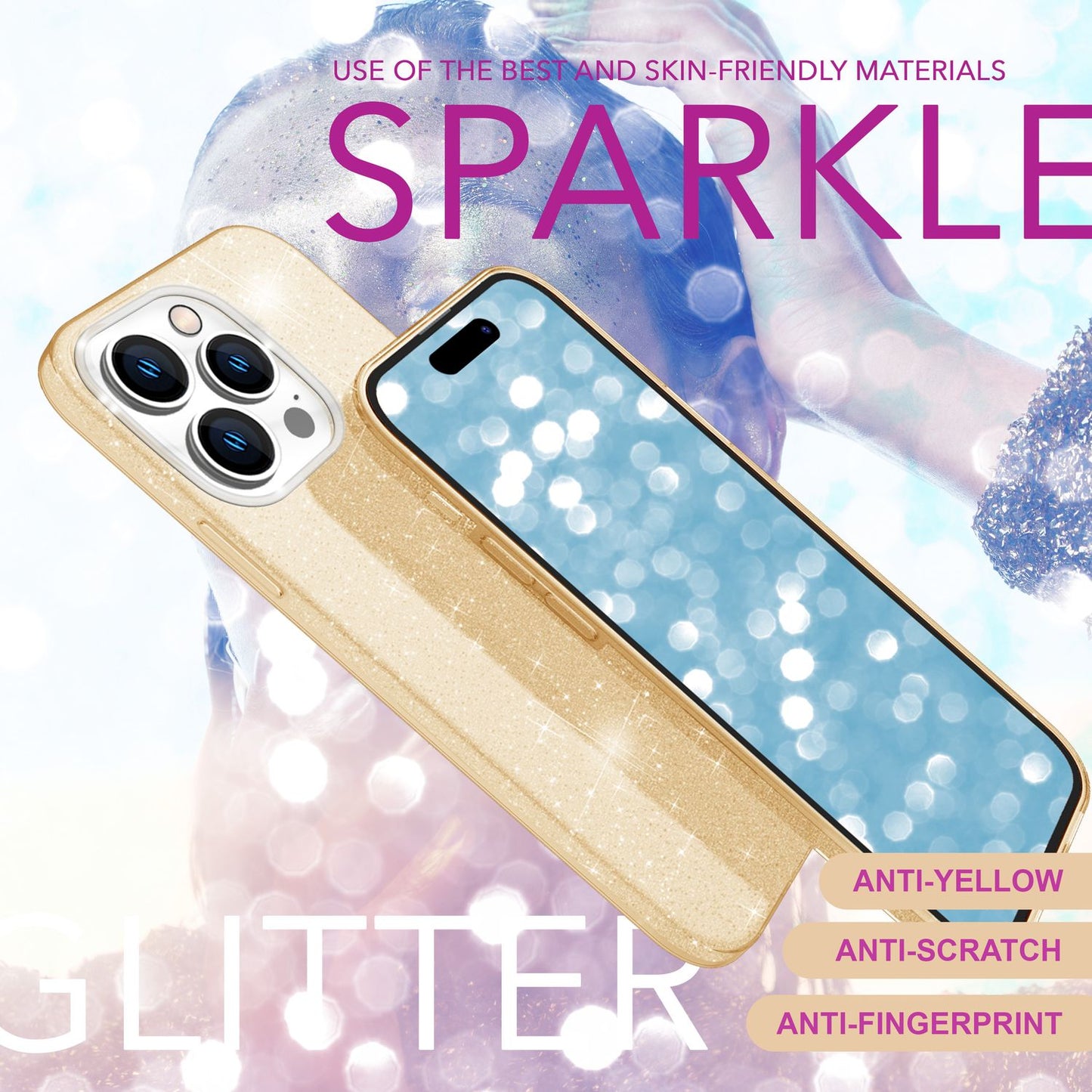 NALIA Glitter Hybrid Case for iPhone 16 Pro Max, Reinforced Silicone Phone Case, Shiny Glitter Case Cover