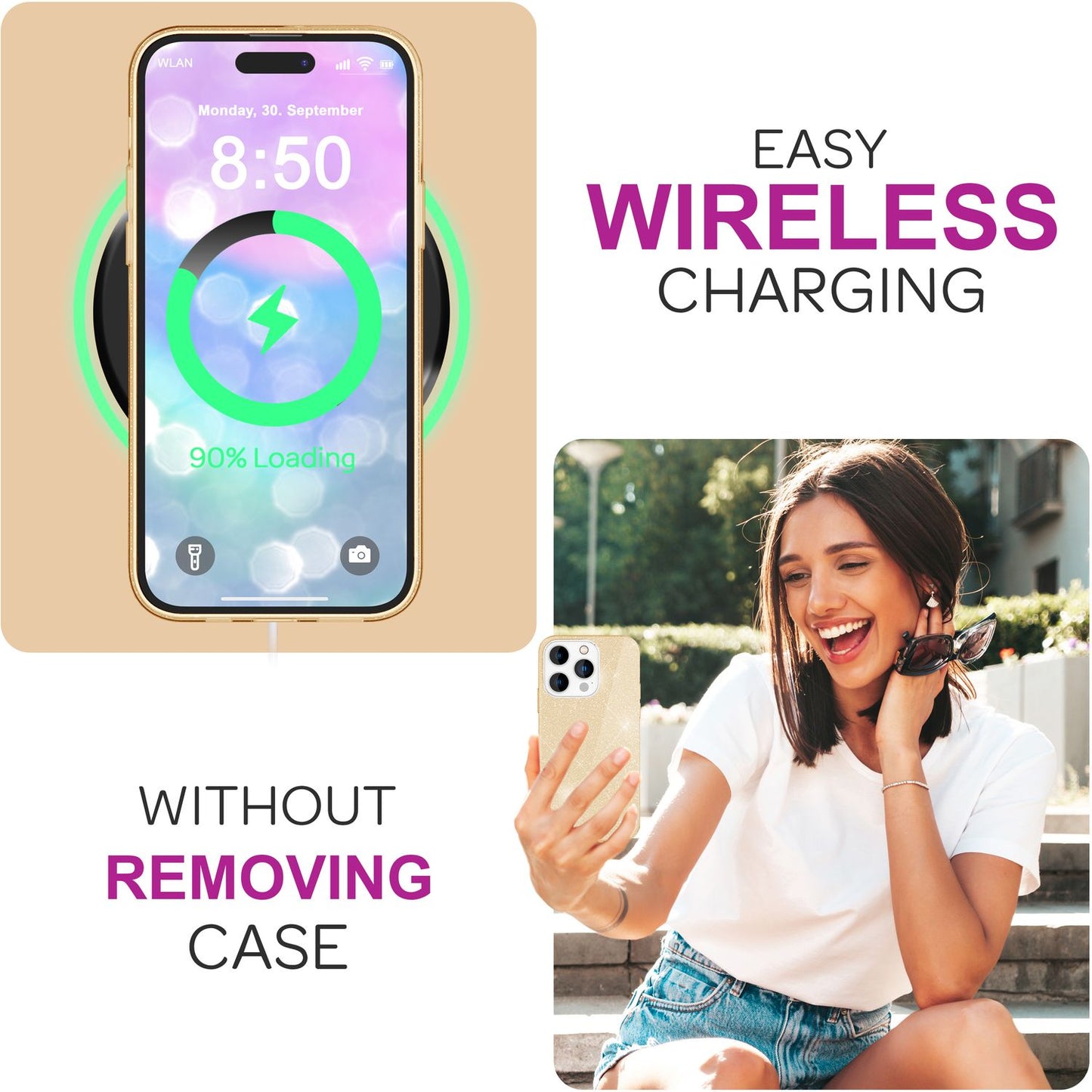 NALIA Glitter Hybrid Case for iPhone 16 Pro Max, Reinforced Silicone Phone Case, Shiny Glitter Case Cover