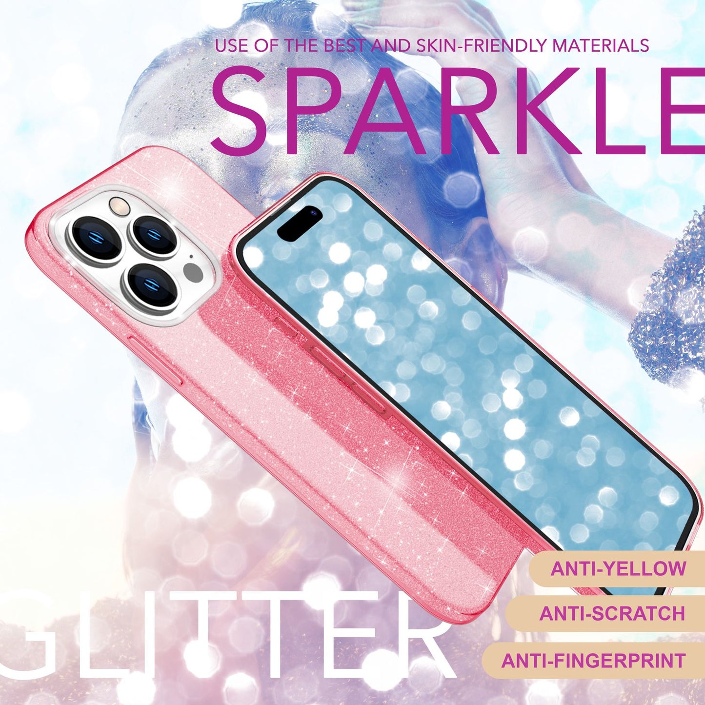 NALIA Glitter Hybrid Case for iPhone 16 Pro Max, Reinforced Silicone Phone Case, Shiny Glitter Case Cover