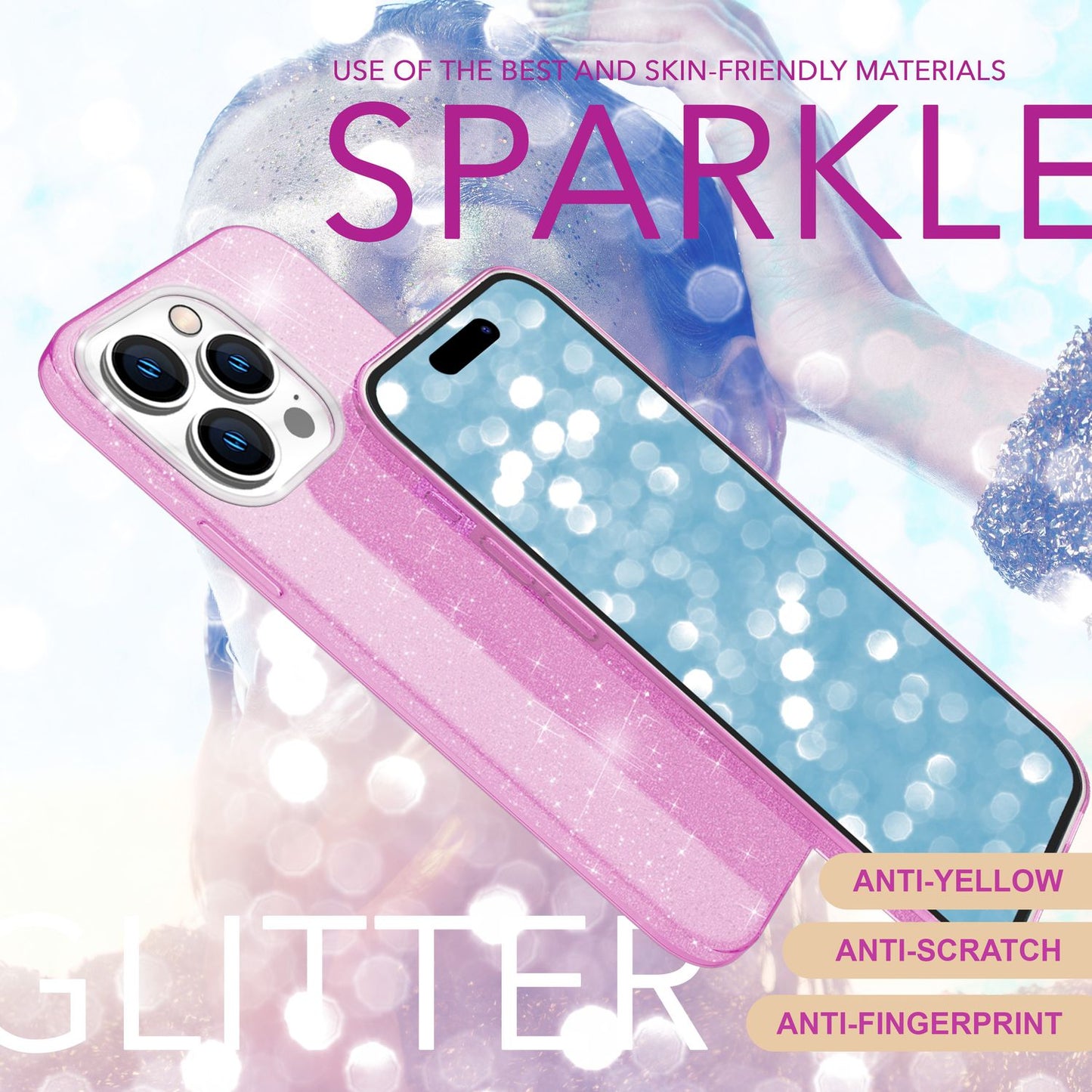NALIA Glitter Hybrid Case for iPhone 16 Pro Max, Reinforced Silicone Phone Case, Shiny Glitter Case Cover