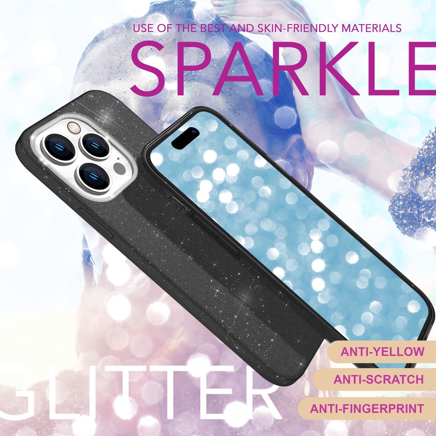 NALIA Glitter Hybrid Case for iPhone 16 Pro Max, Reinforced Silicone Phone Case, Shiny Glitter Case Cover