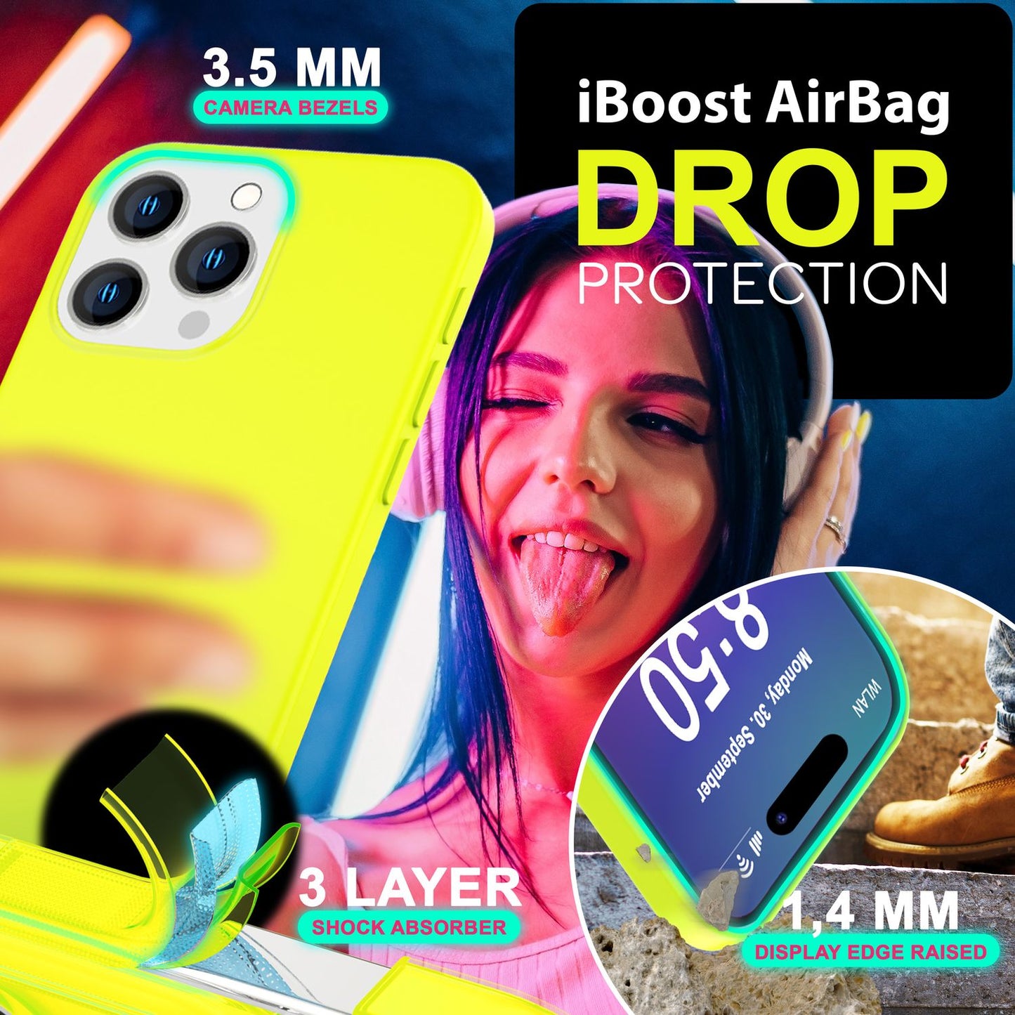 NALIA litríkt neon sílikonhulstur fyrir iPhone 16 Pro, sterkt litað hulstur, símahulstur sem rennur ekki, mjúkt hulstur