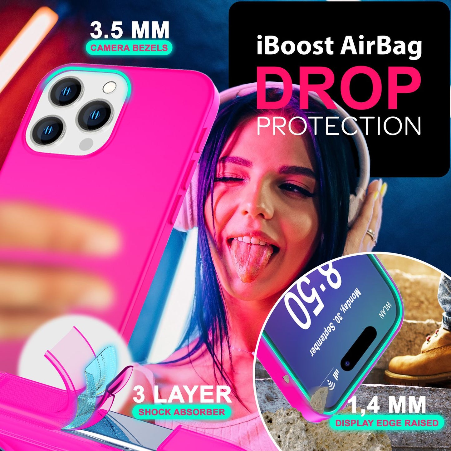 NALIA litríkt neon sílikonhulstur fyrir iPhone 16 Pro, sterkt litað hulstur, símahulstur sem rennur ekki, mjúkt hulstur