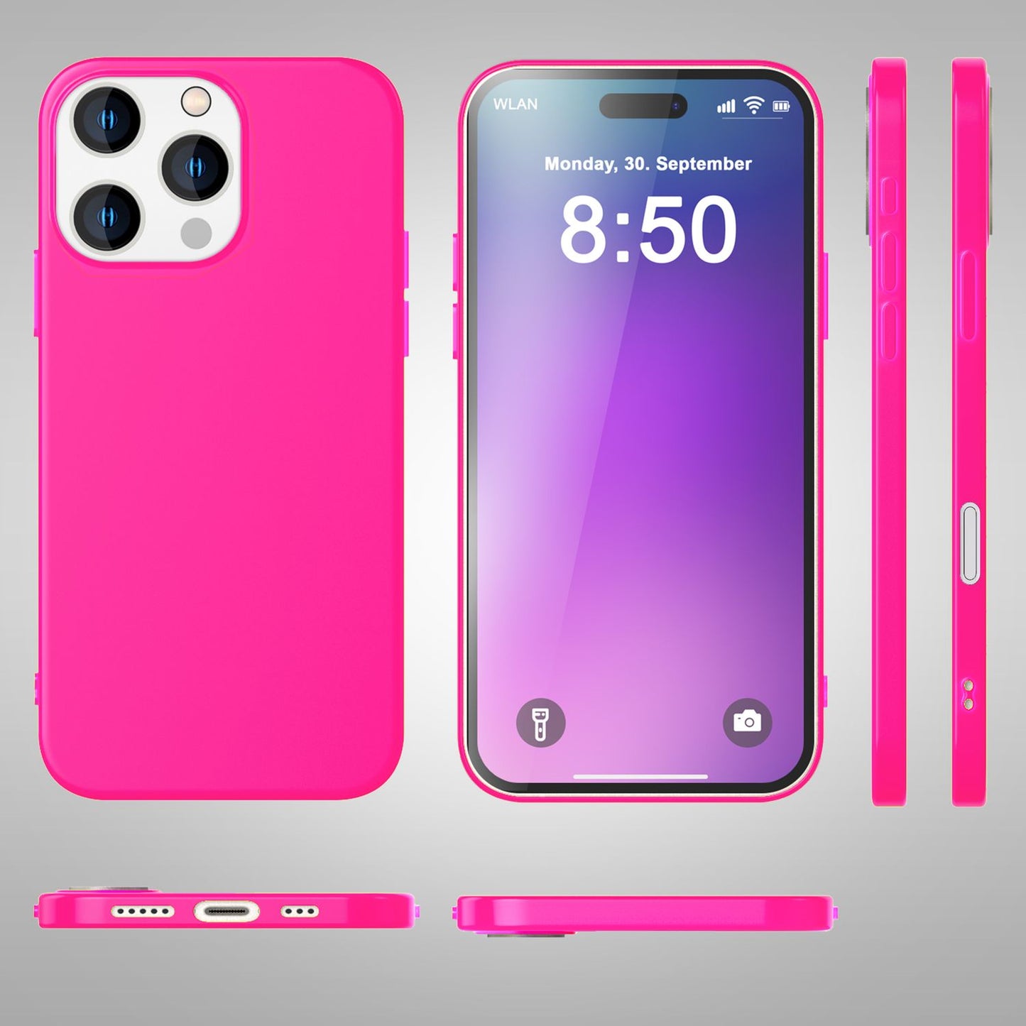 NALIA litríkt neon sílikonhulstur fyrir iPhone 16 Pro, sterkt litað hulstur, símahulstur sem rennur ekki, mjúkt hulstur