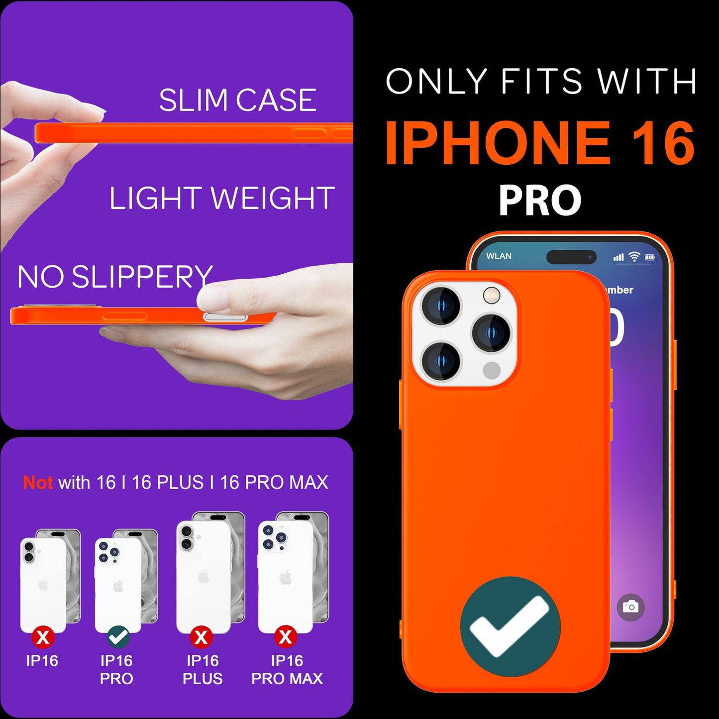 NALIA litríkt neon sílikonhulstur fyrir iPhone 16 Pro, sterkt litað hulstur, símahulstur sem rennur ekki, mjúkt hulstur