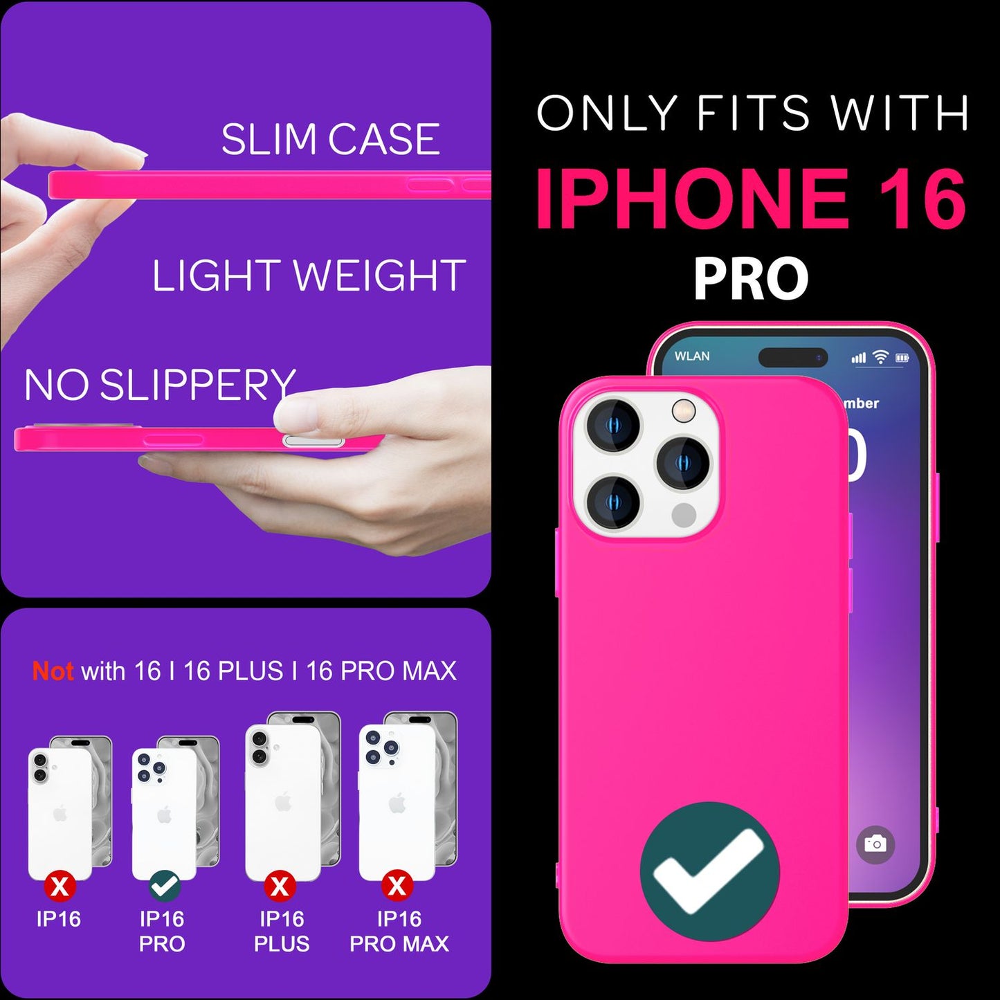 NALIA litríkt neon sílikonhulstur fyrir iPhone 16 Pro, sterkt litað hulstur, símahulstur sem rennur ekki, mjúkt hulstur