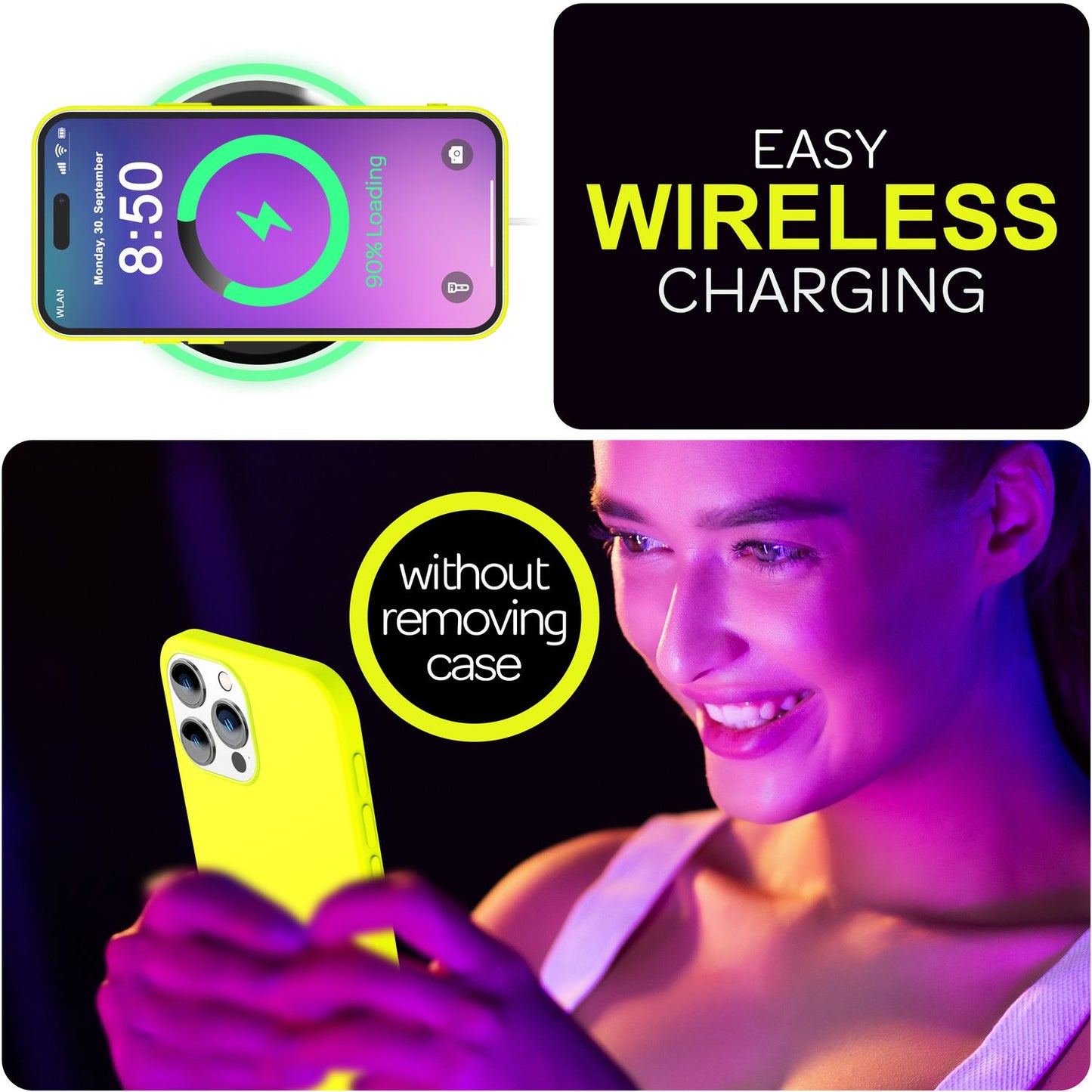 NALIA litríkt neon sílikon hulstur fyrir iPhone 16 Pro Max, sterkt litað hulstur, mjúkt símahulstur sem rennur ekki.