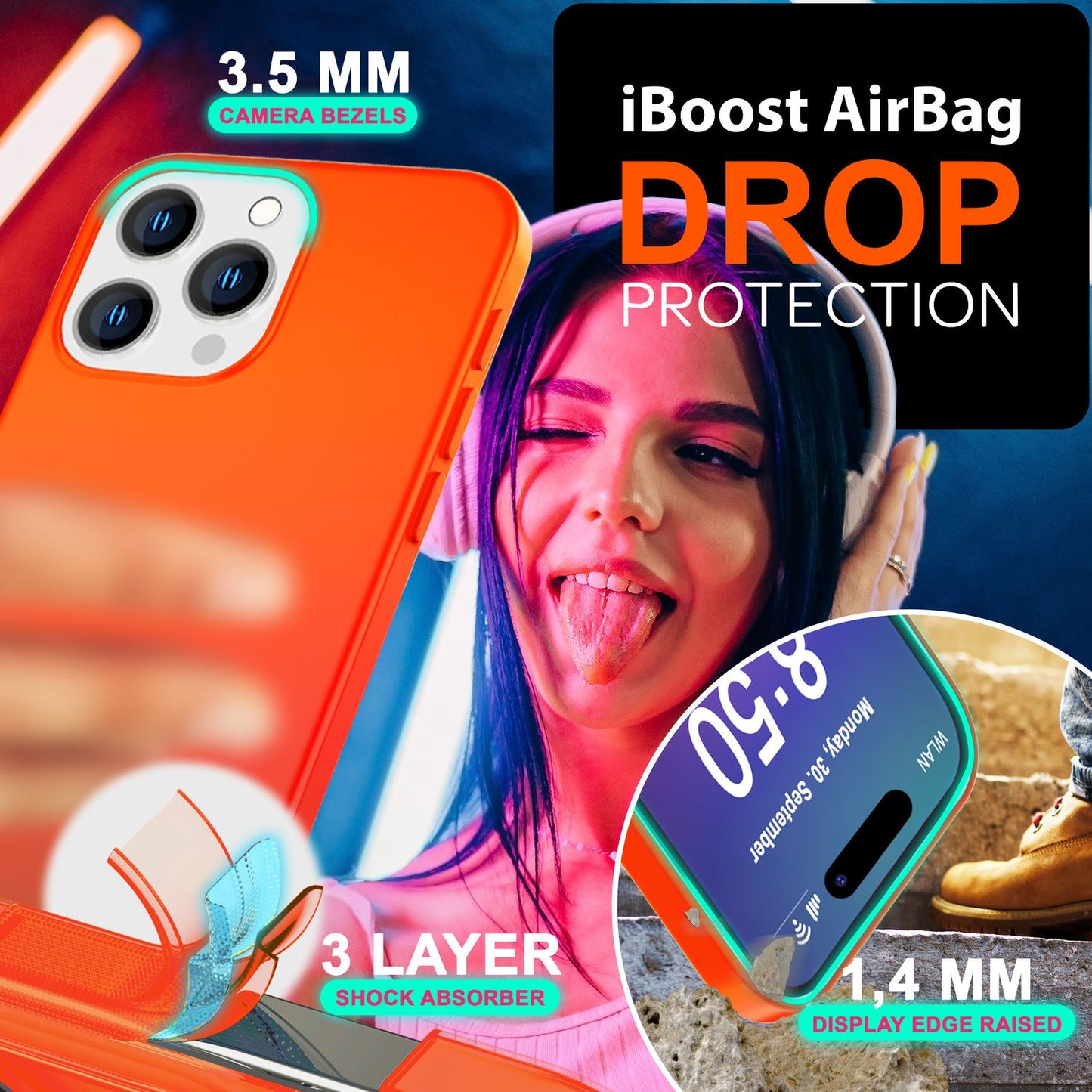 NALIA litríkt neon sílikon hulstur fyrir iPhone 16 Pro Max, sterkt litað hulstur, mjúkt símahulstur sem rennur ekki.