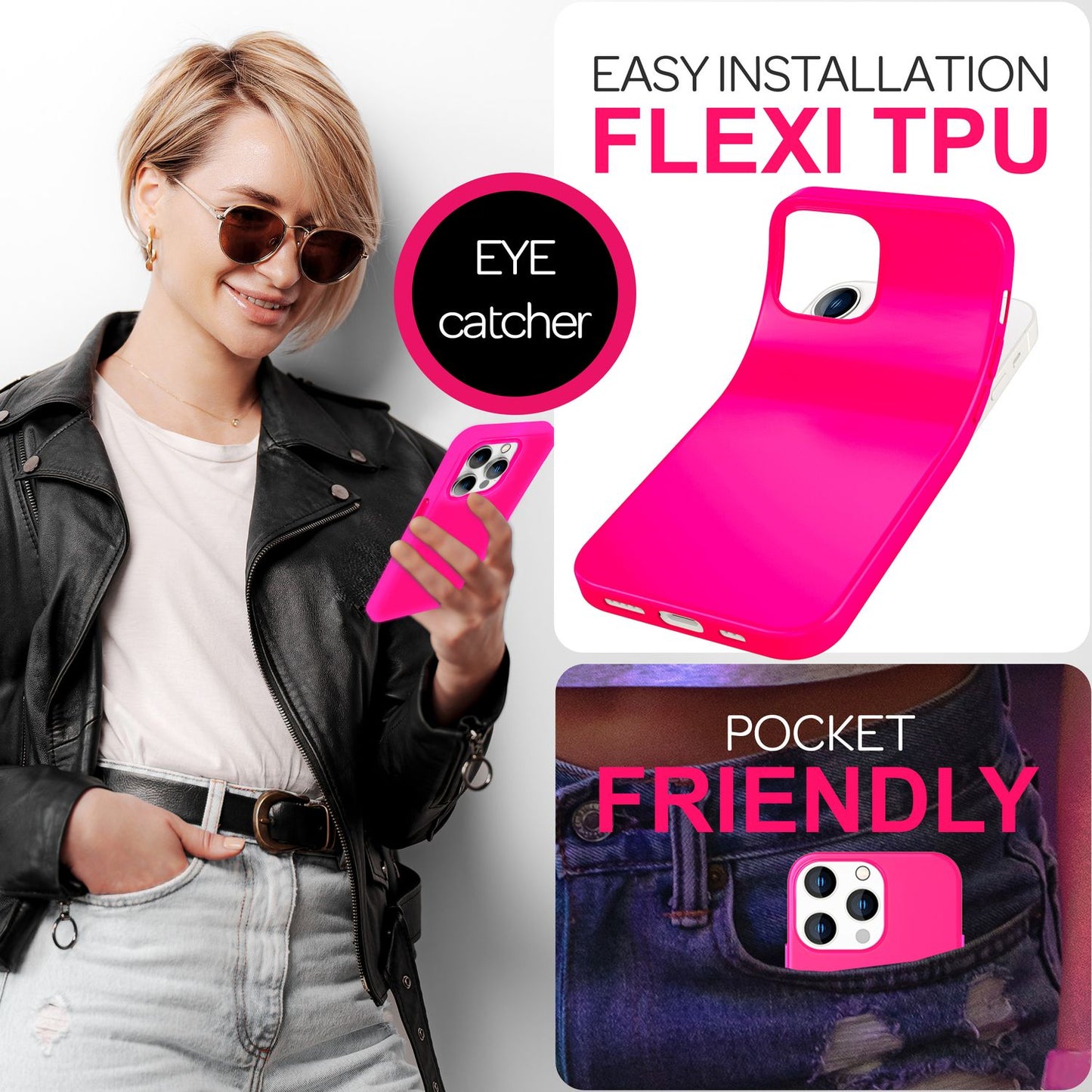 NALIA litríkt neon sílikon hulstur fyrir iPhone 16 Pro Max, sterkt litað hulstur, mjúkt símahulstur sem rennur ekki.