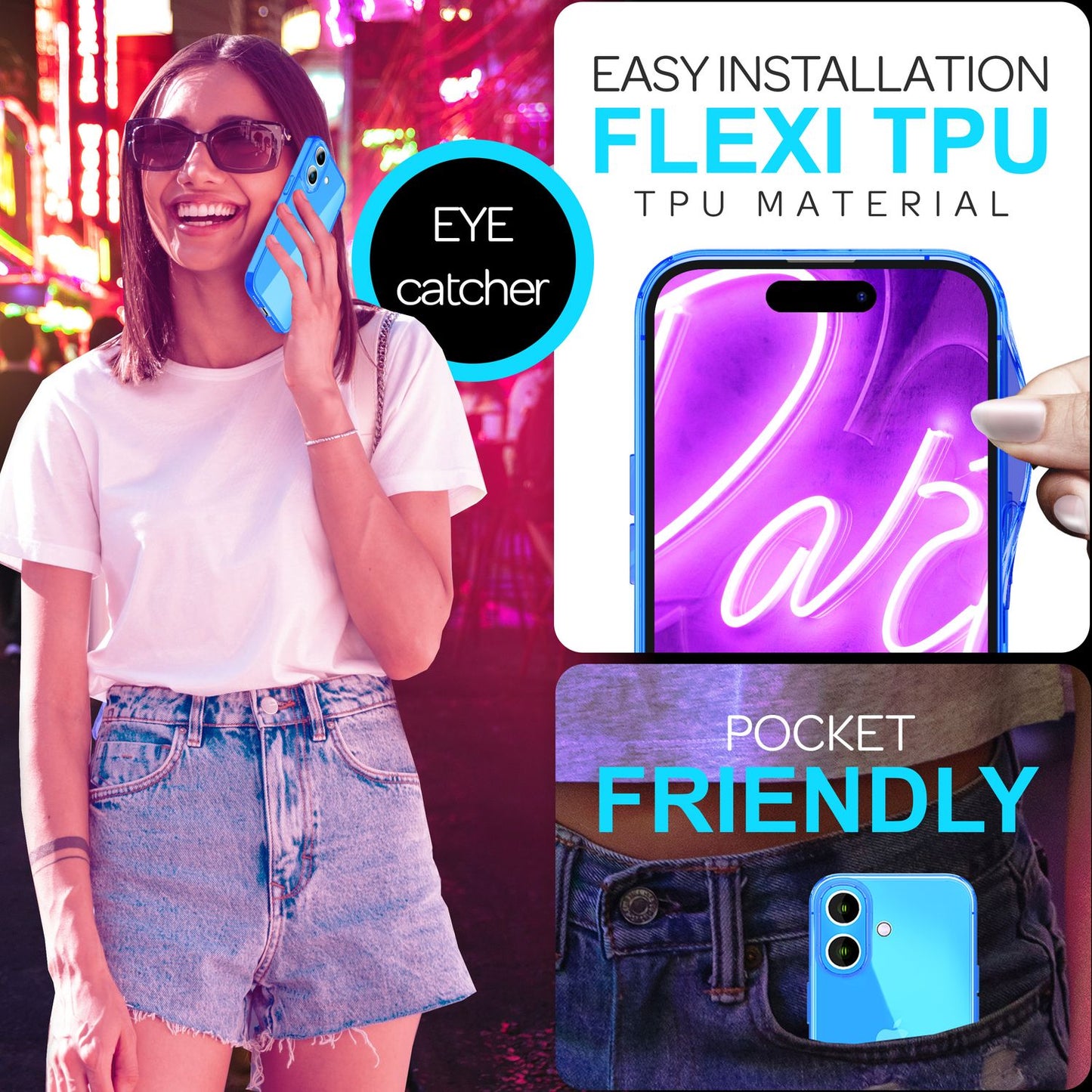 NALIA gegnsætt neon hulstur fyrir iPhone 16, sveigjanlegt símahulstur í skærum litum, gegnsætt sílikonhulstur