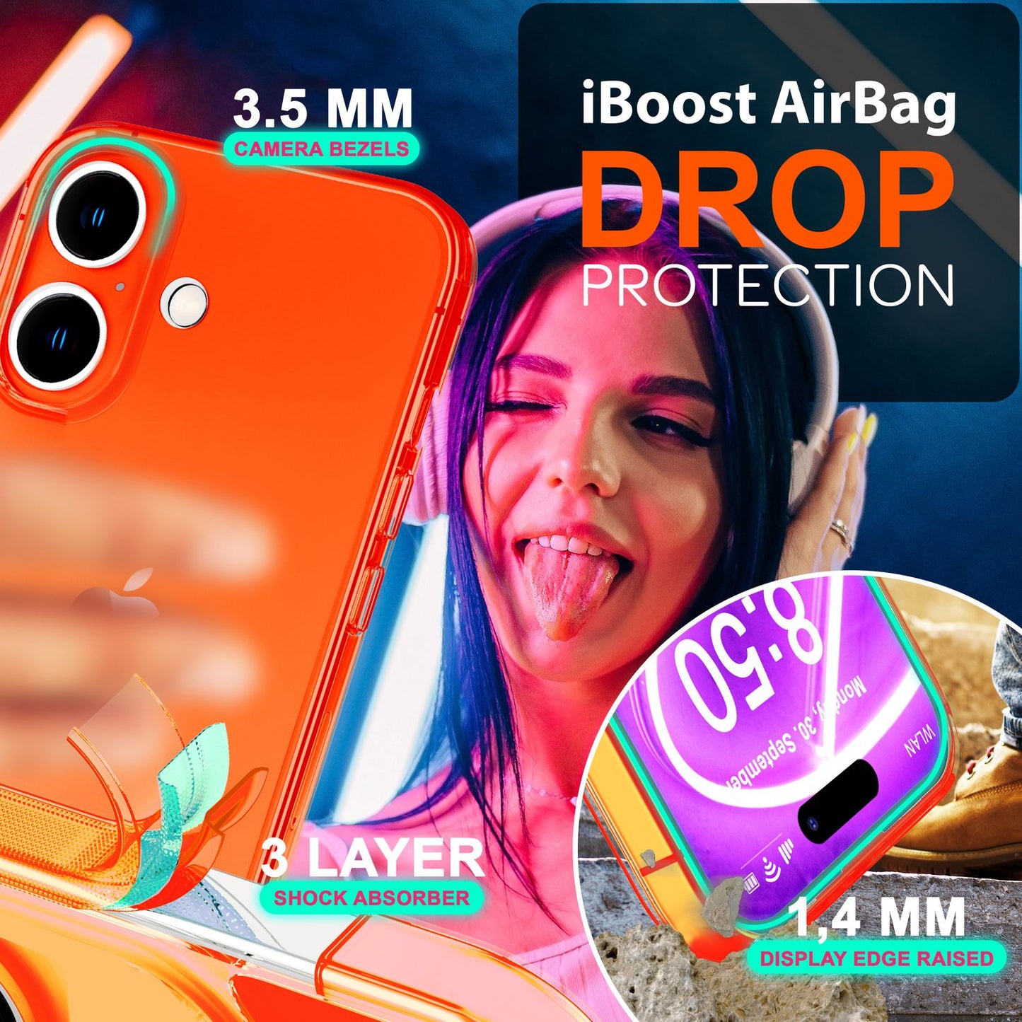 NALIA gegnsætt neon hulstur fyrir iPhone 16, sveigjanlegt símahulstur í skærum litum, gegnsætt sílikonhulstur