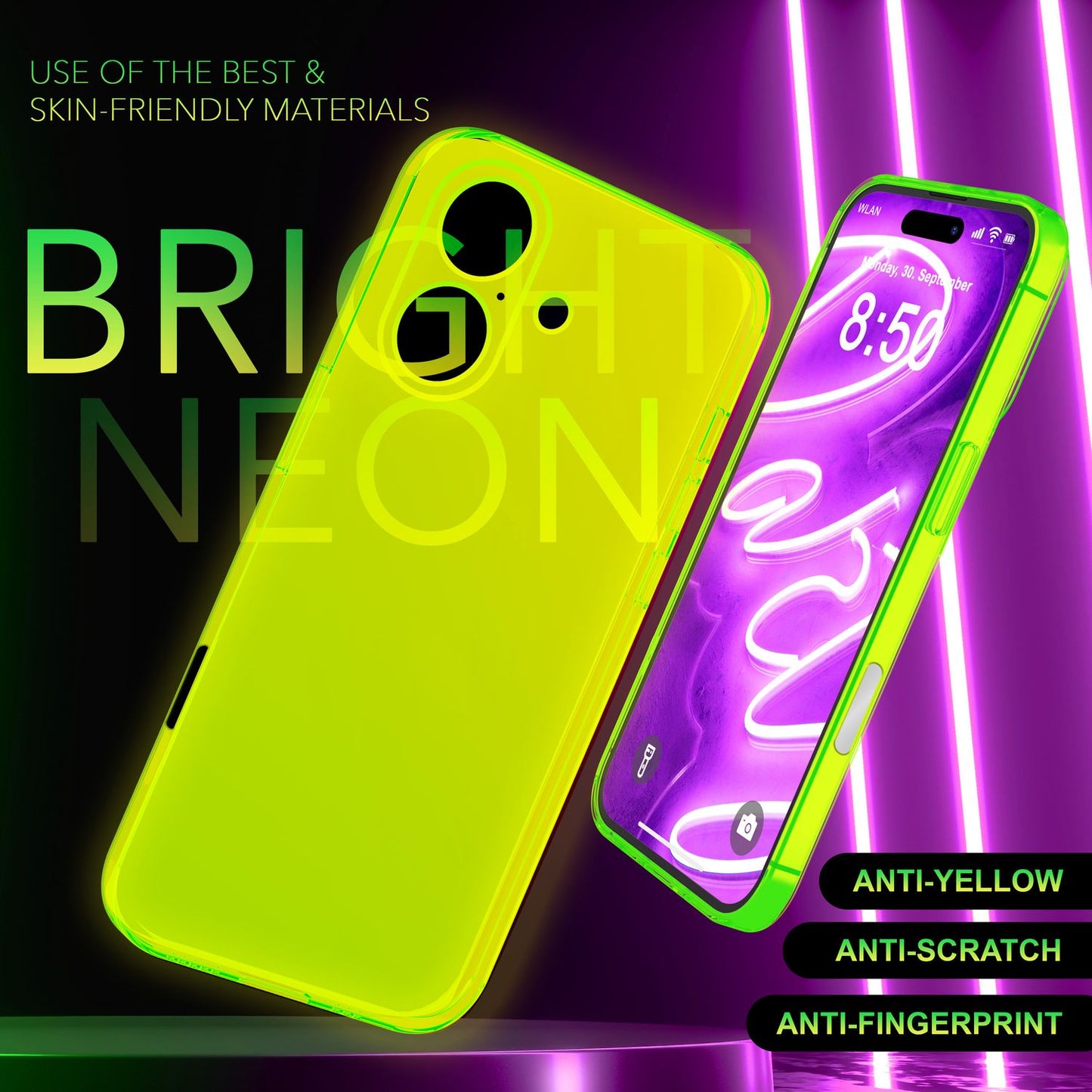NALIA Clear Neon Case for iPhone 16 Plus, Transparent Phone Case in Vibrant Colors, Slim Silicone Case