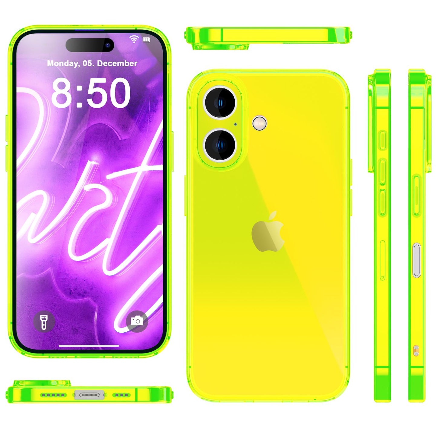 NALIA Clear Neon Case for iPhone 16 Plus, Transparent Phone Case in Vibrant Colors, Slim Silicone Case