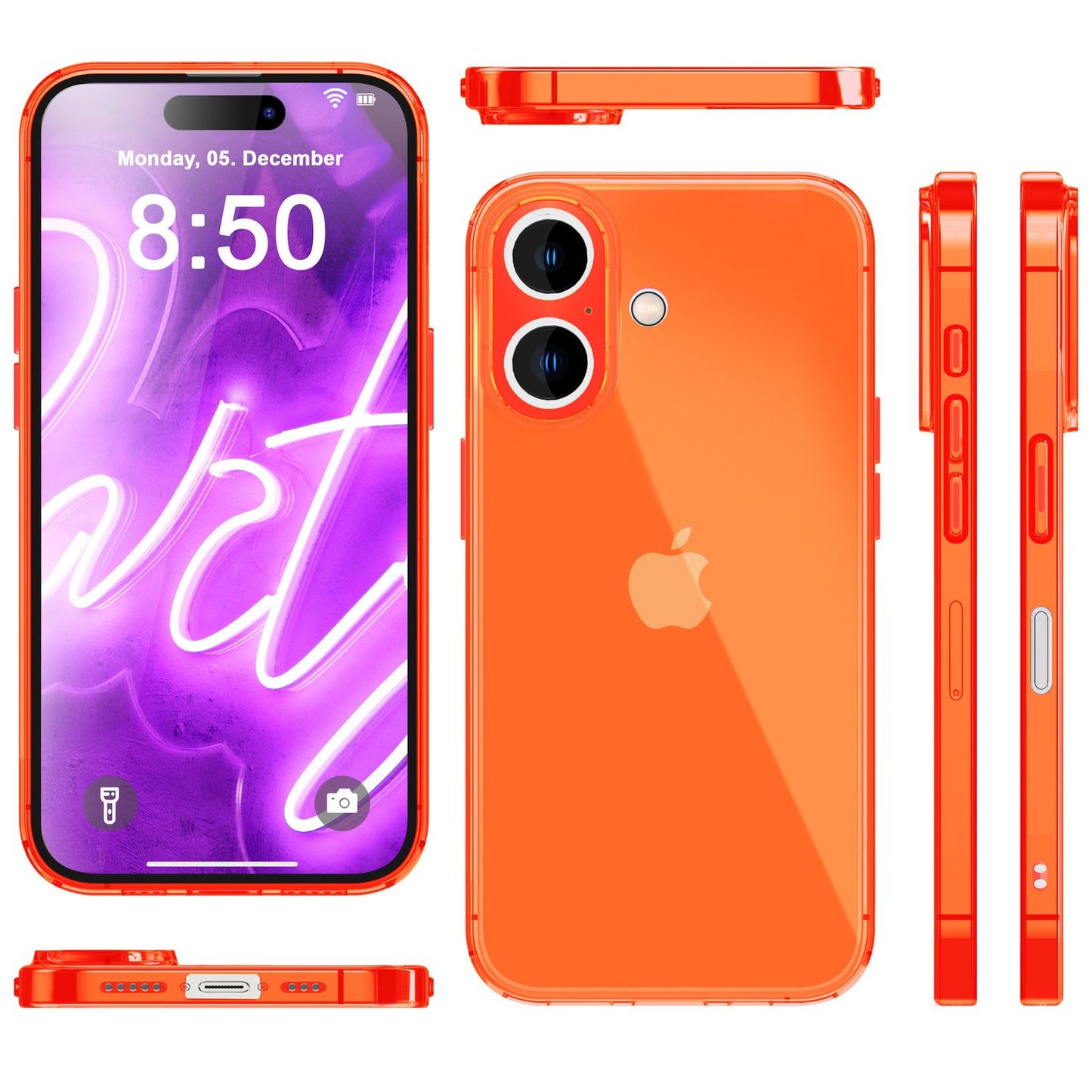 NALIA Clear Neon Case for iPhone 16 Plus, Transparent Phone Case in Vibrant Colors, Slim Silicone Case