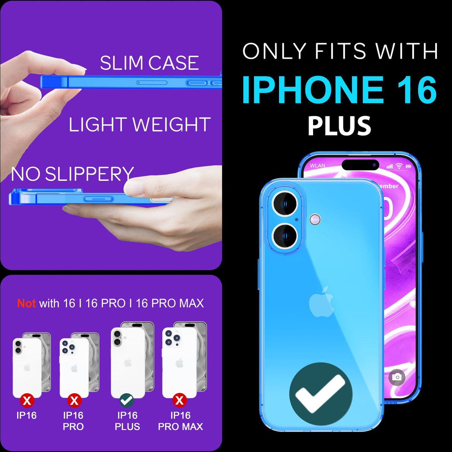 NALIA Clear Neon Case for iPhone 16 Plus, Transparent Phone Case in Vibrant Colors, Slim Silicone Case