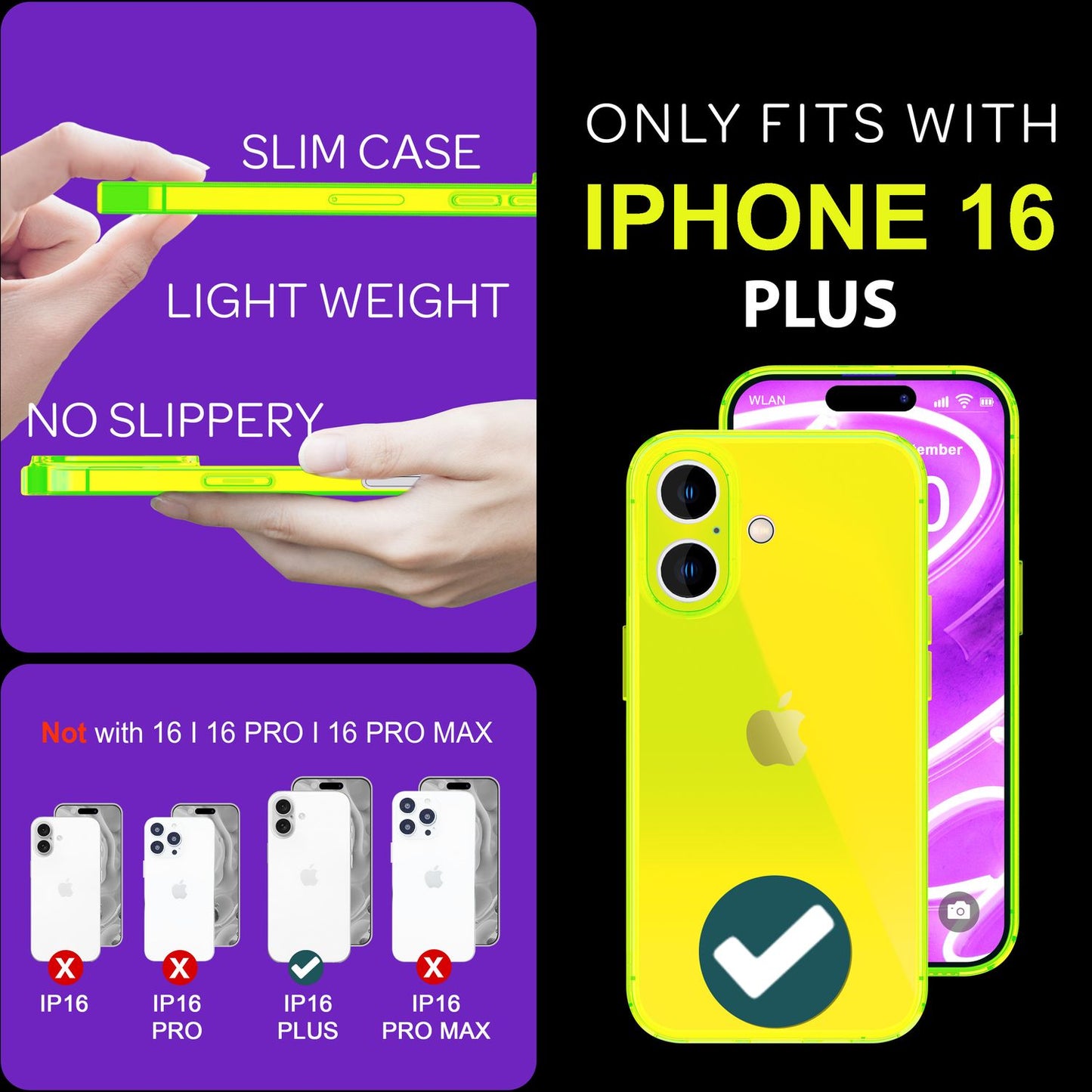 NALIA Clear Neon Case for iPhone 16 Plus, Transparent Phone Case in Vibrant Colors, Slim Silicone Case