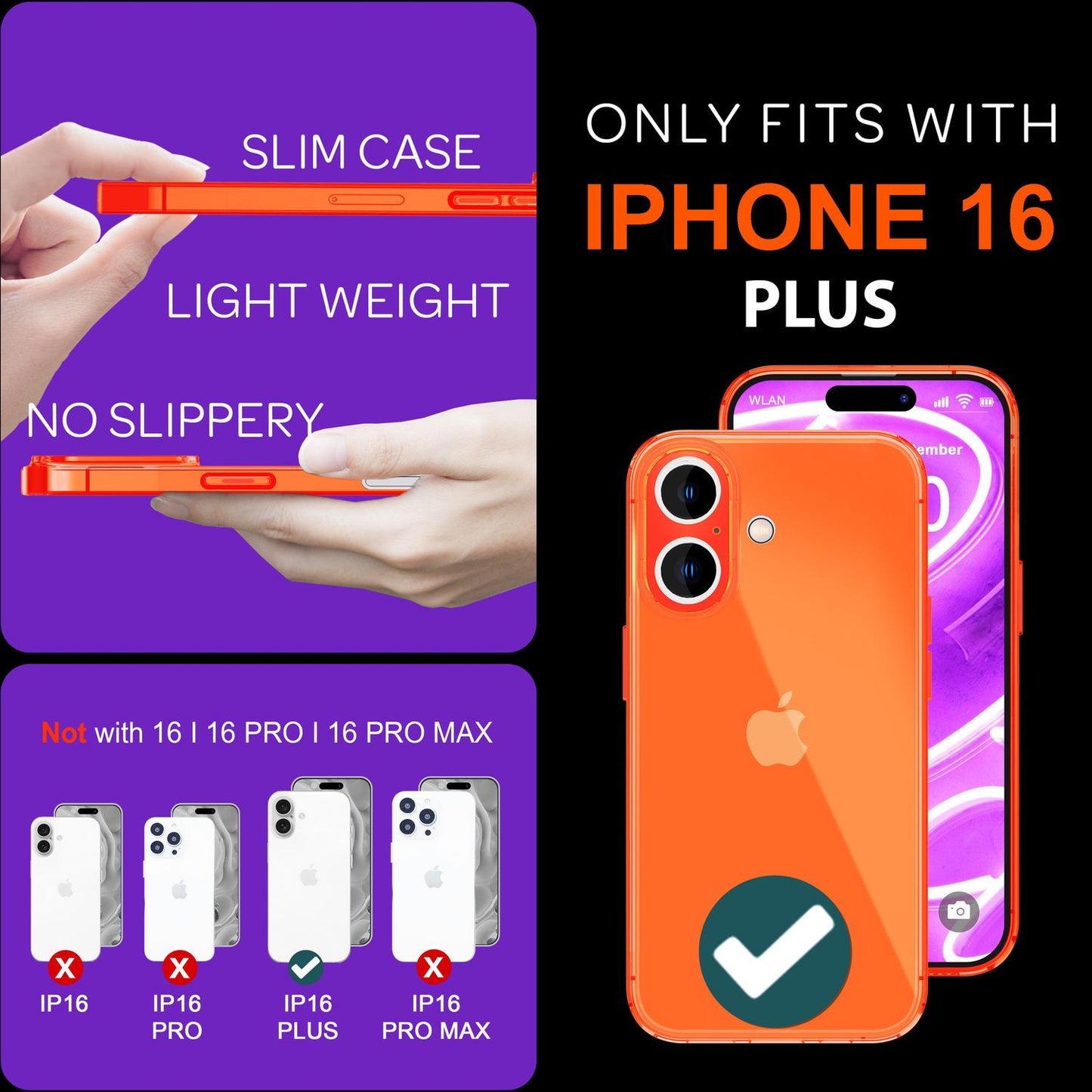 NALIA Clear Neon Case for iPhone 16 Plus, Transparent Phone Case in Vibrant Colors, Slim Silicone Case