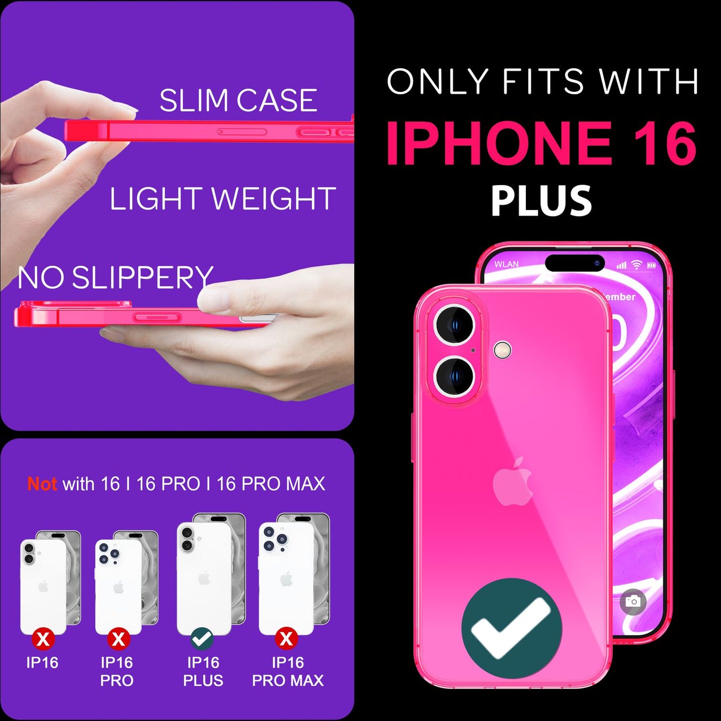 NALIA Clear Neon Case for iPhone 16 Plus, Transparent Phone Case in Vibrant Colors, Slim Silicone Case