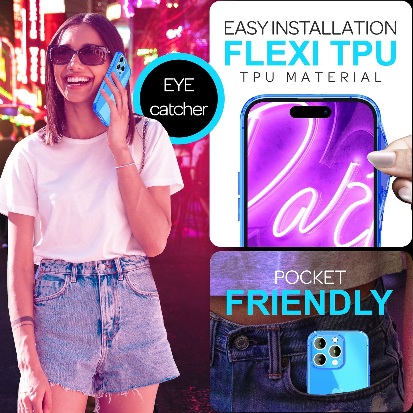 NALIA Clear Neon Case for iPhone 16 Pro, Transparent Phone Case in Vibrant Colors, Slim Silicone Case