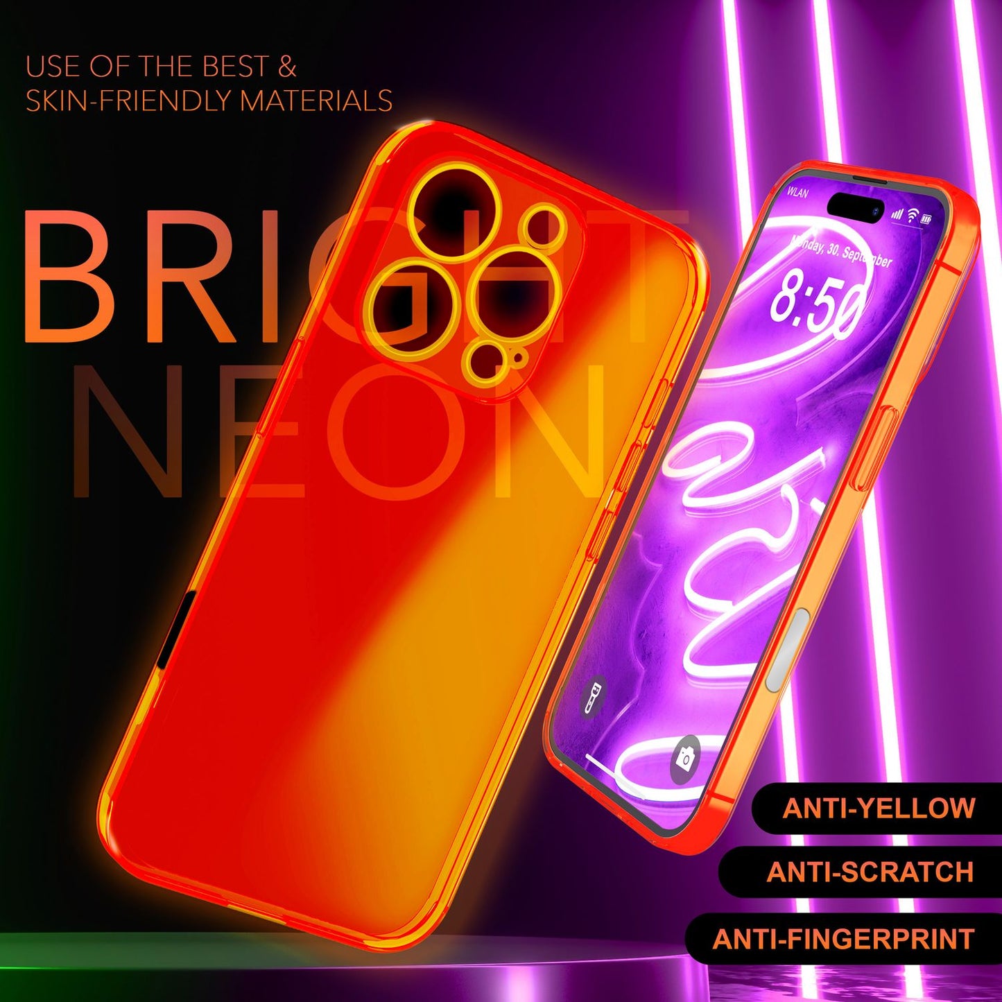 NALIA Clear Neon Case for iPhone 16 Pro, Transparent Phone Case in Vibrant Colors, Slim Silicone Case