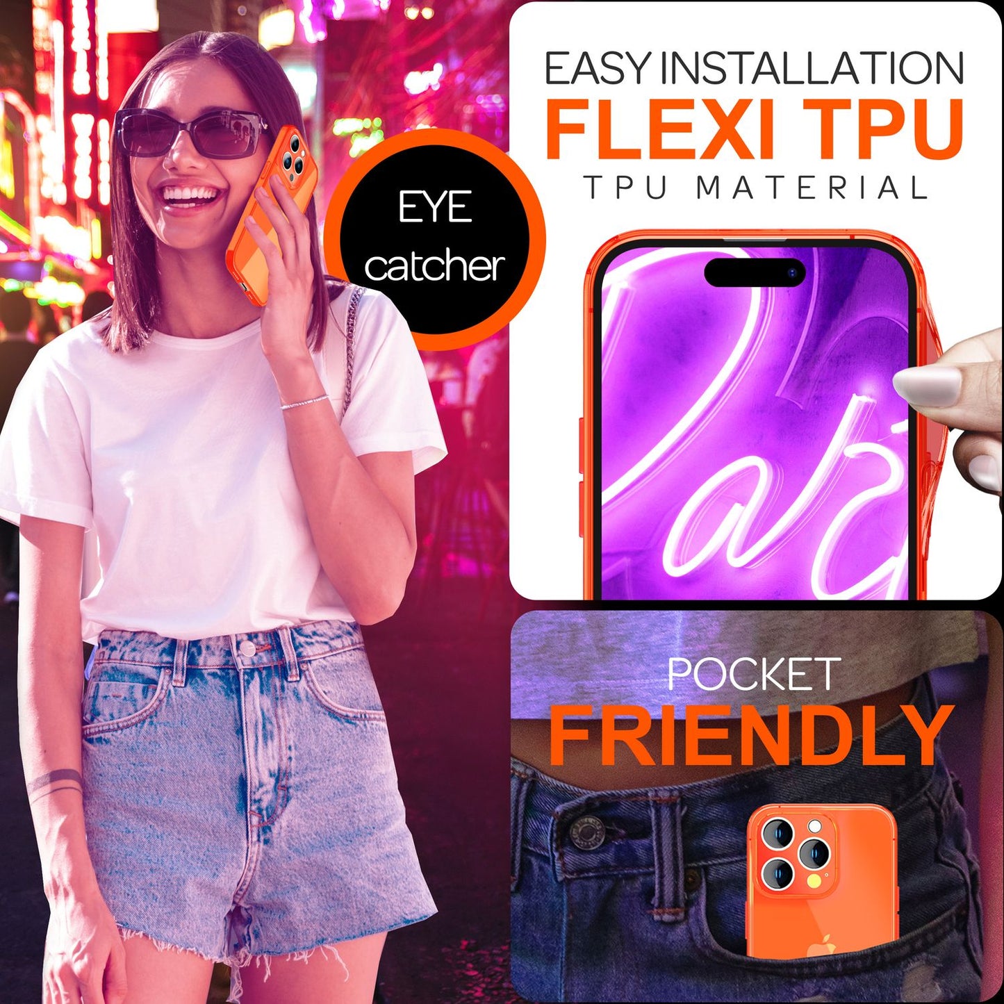 NALIA Clear Neon Case for iPhone 16 Pro, Transparent Phone Case in Vibrant Colors, Slim Silicone Case