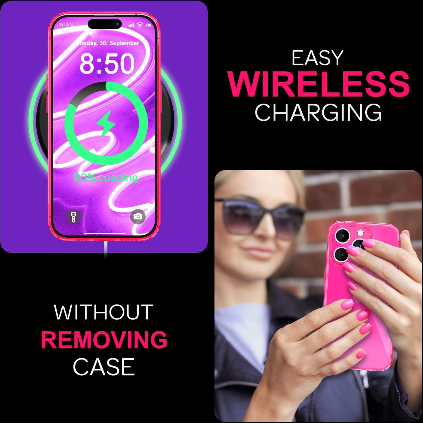 NALIA Clear Neon Case for iPhone 16 Pro, Transparent Phone Case in Vibrant Colors, Slim Silicone Case