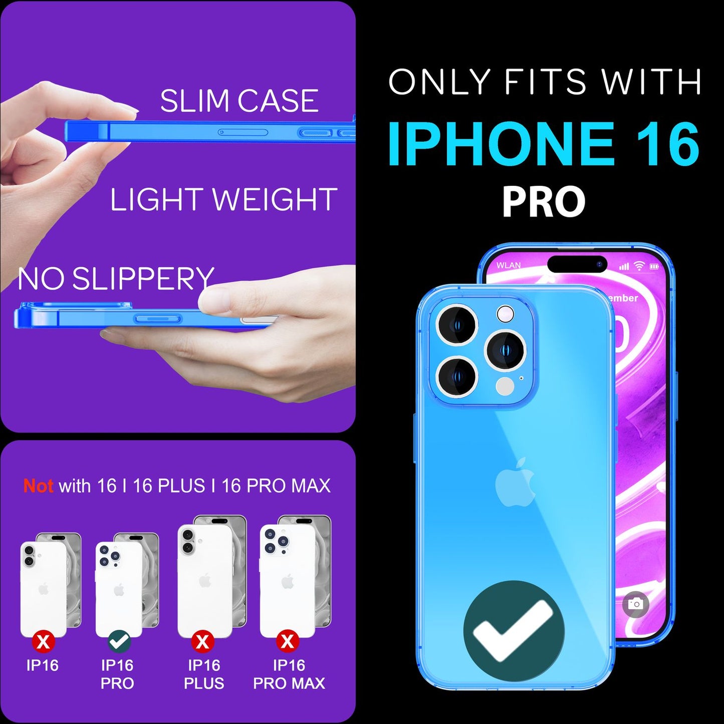 NALIA Clear Neon Case for iPhone 16 Pro, Transparent Phone Case in Vibrant Colors, Slim Silicone Case