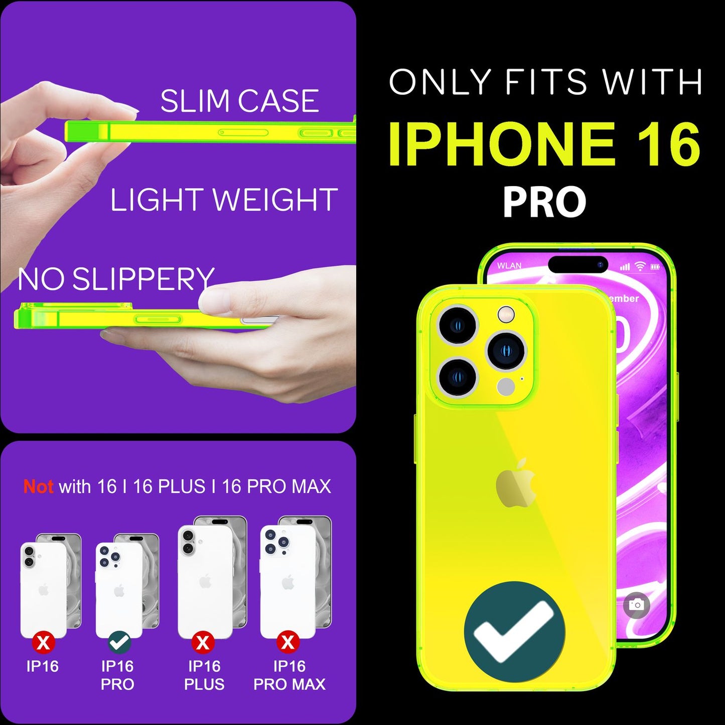 NALIA Clear Neon Case for iPhone 16 Pro, Transparent Phone Case in Vibrant Colors, Slim Silicone Case