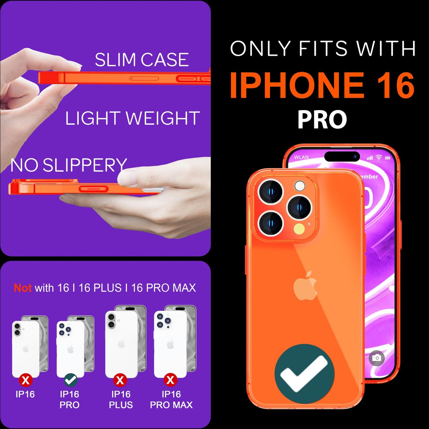 NALIA Clear Neon Case for iPhone 16 Pro, Transparent Phone Case in Vibrant Colors, Slim Silicone Case