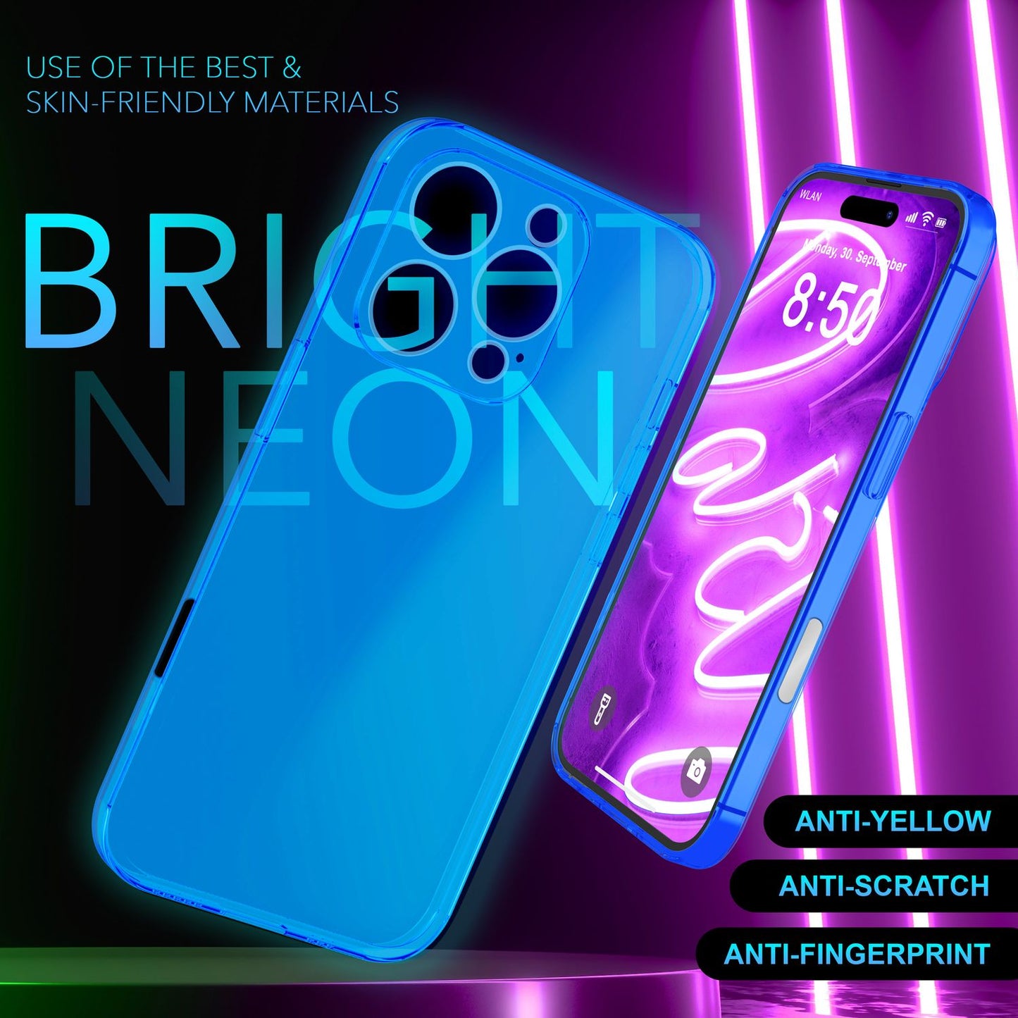 NALIA Clear Neon Case for iPhone 16 Pro Max, Transparent Phone Case in Vibrant Colors, Silicone Case
