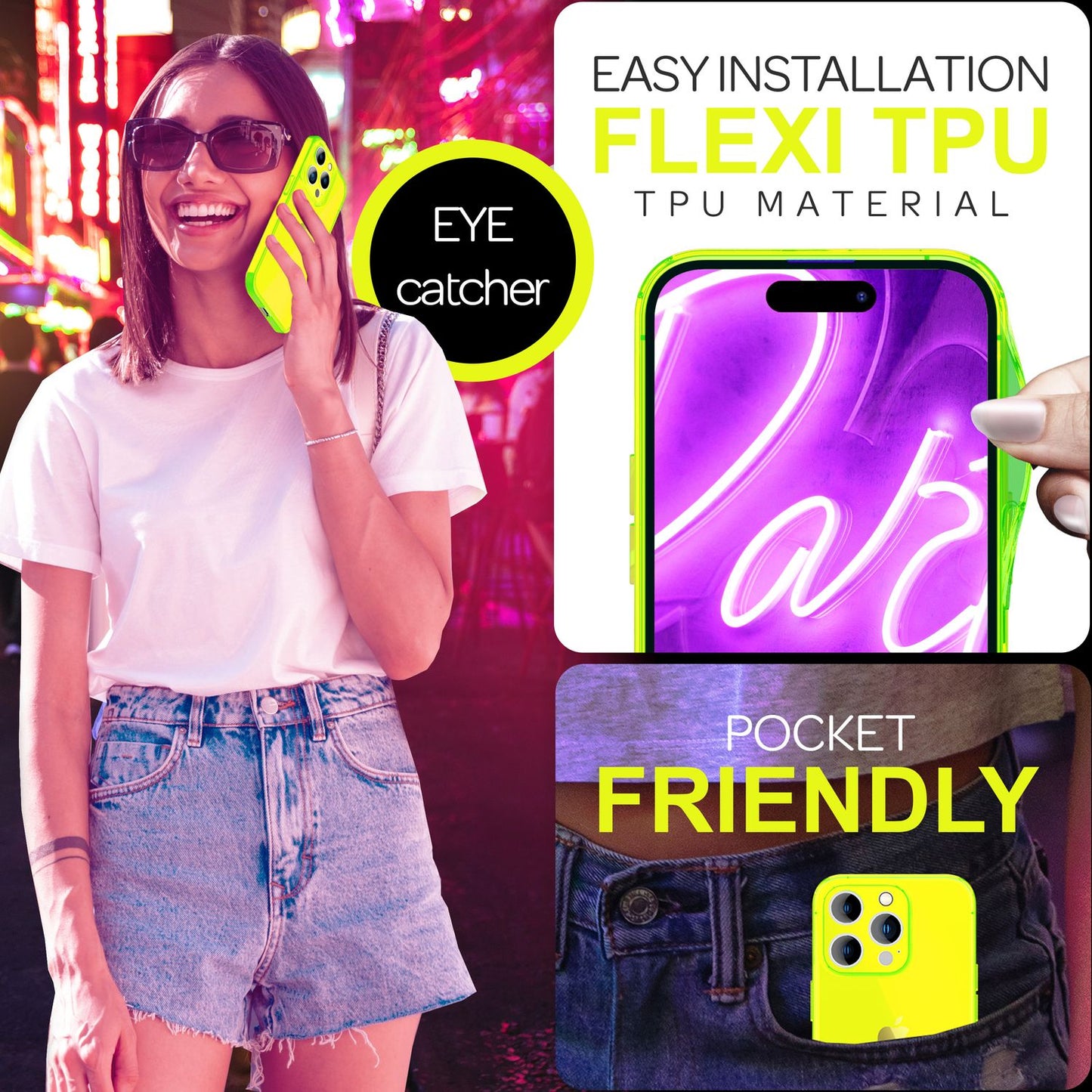 NALIA Clear Neon Case for iPhone 16 Pro Max, Transparent Phone Case in Vibrant Colors, Silicone Case