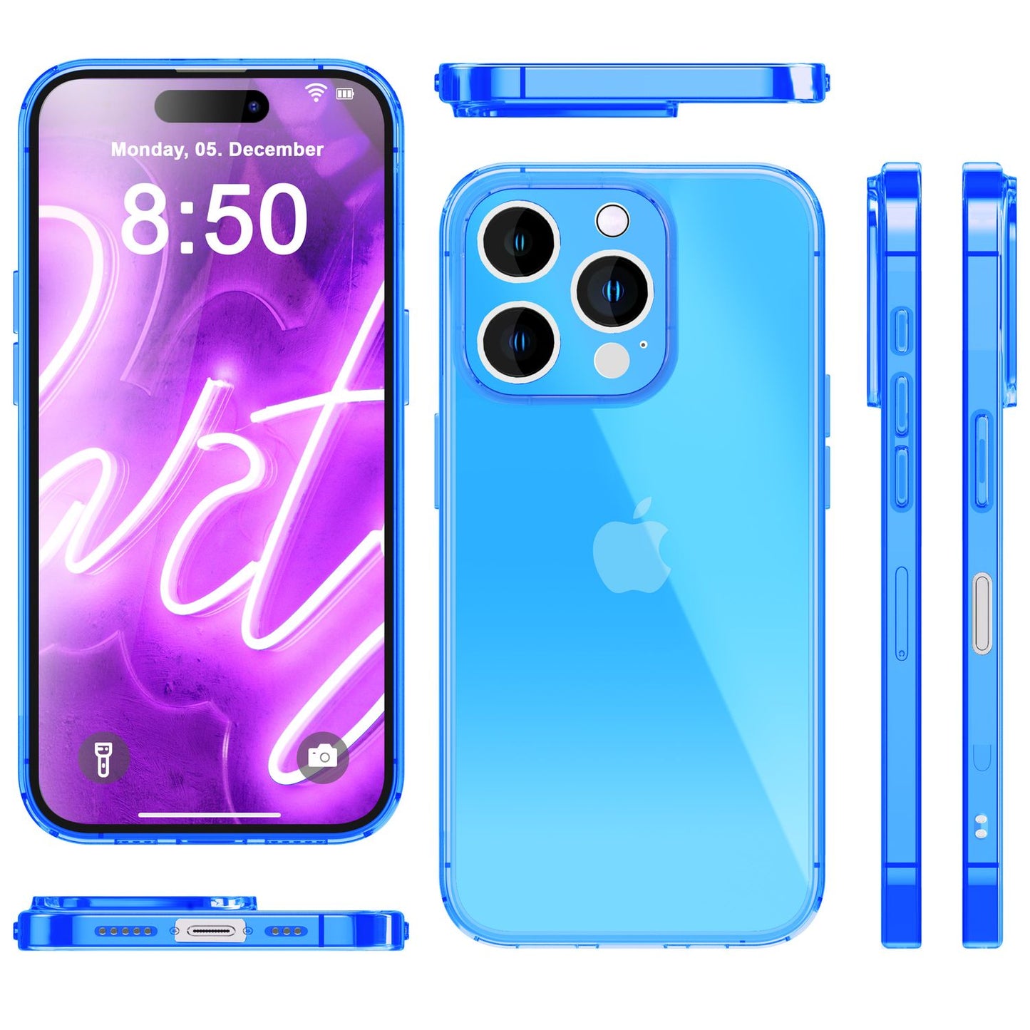 NALIA Clear Neon Case for iPhone 16 Pro Max, Transparent Phone Case in Vibrant Colors, Silicone Case