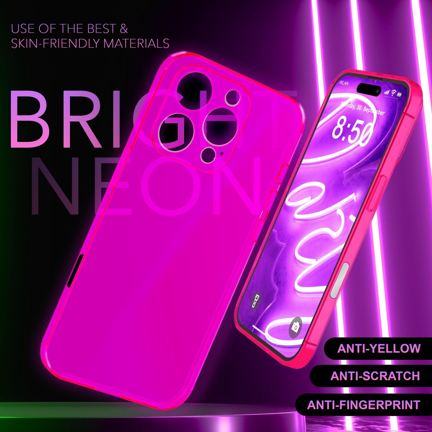 NALIA Clear Neon Case for iPhone 16 Pro Max, Transparent Phone Case in Vibrant Colors, Silicone Case