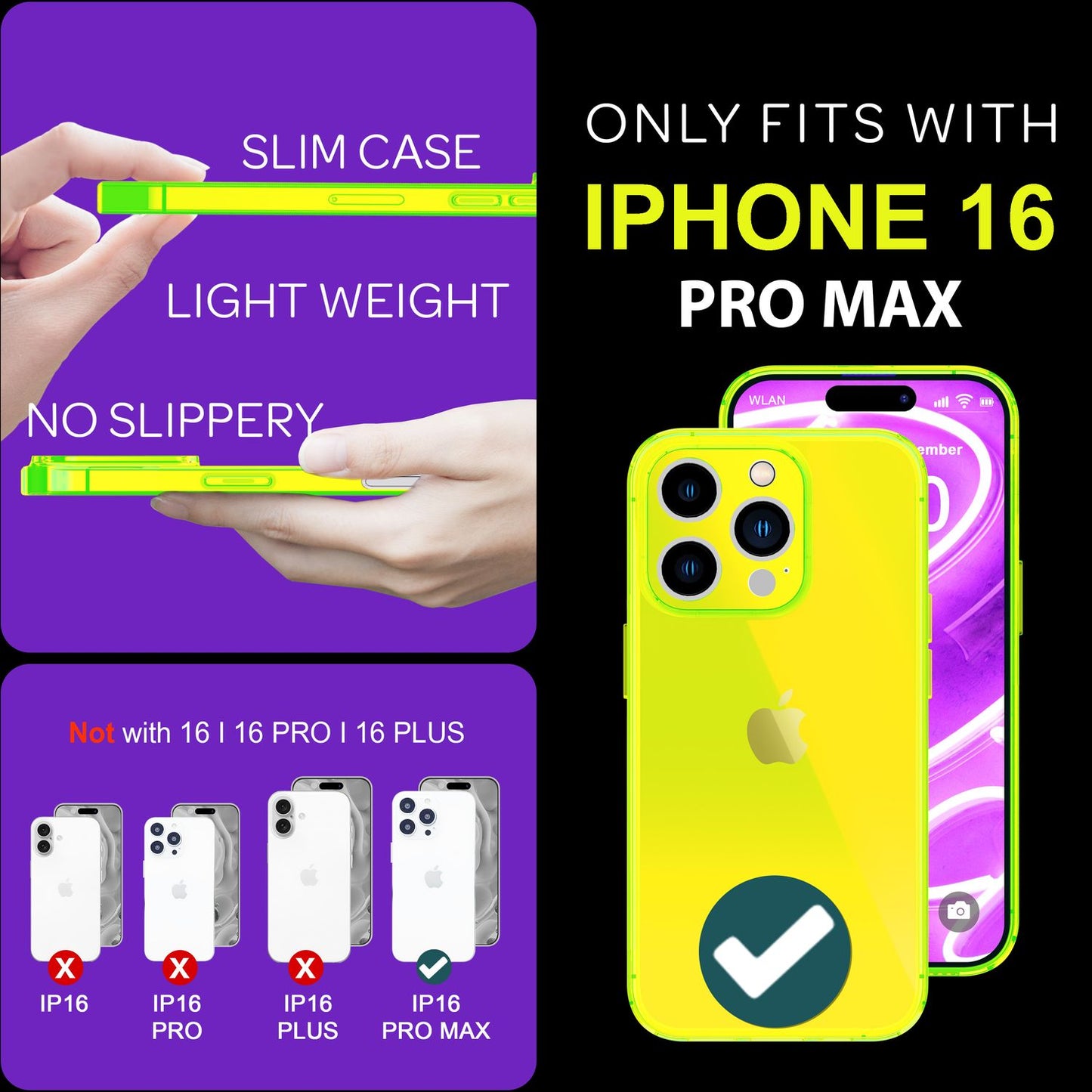 NALIA Clear Neon Case for iPhone 16 Pro Max, Transparent Phone Case in Vibrant Colors, Silicone Case