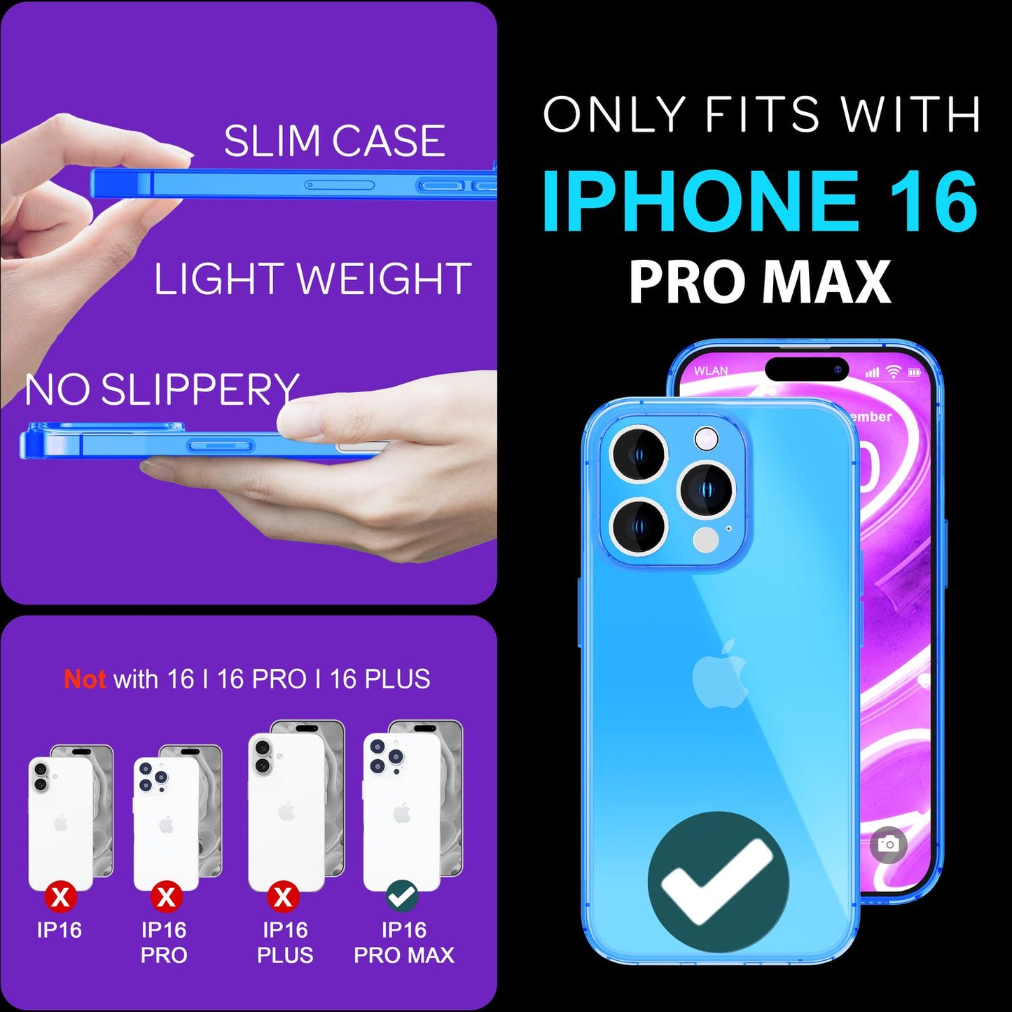 NALIA Clear Neon Case for iPhone 16 Pro Max, Transparent Phone Case in Vibrant Colors, Silicone Case