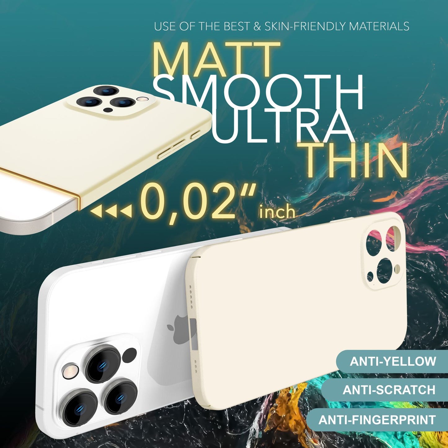 NALIA Ultraþunnt hart hulstur fyrir iPhone 16 Pro, létt og grannt 0,5 mm símahulstur, hálkuvörn