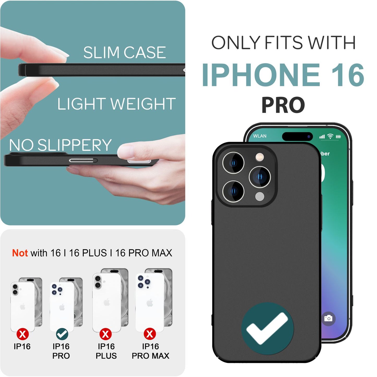 NALIA Ultraþunnt hart hulstur fyrir iPhone 16 Pro, létt og grannt 0,5 mm símahulstur, hálkuvörn