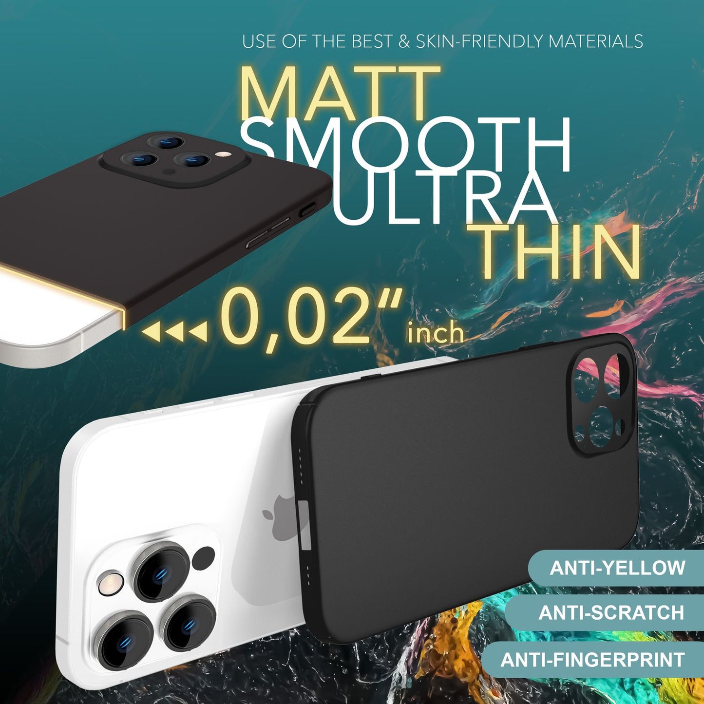 NALIA Ultraþunnt hart hulstur fyrir iPhone 16 Pro Max, létt og grannt 0,5 mm símahulstur, hálkuvörn