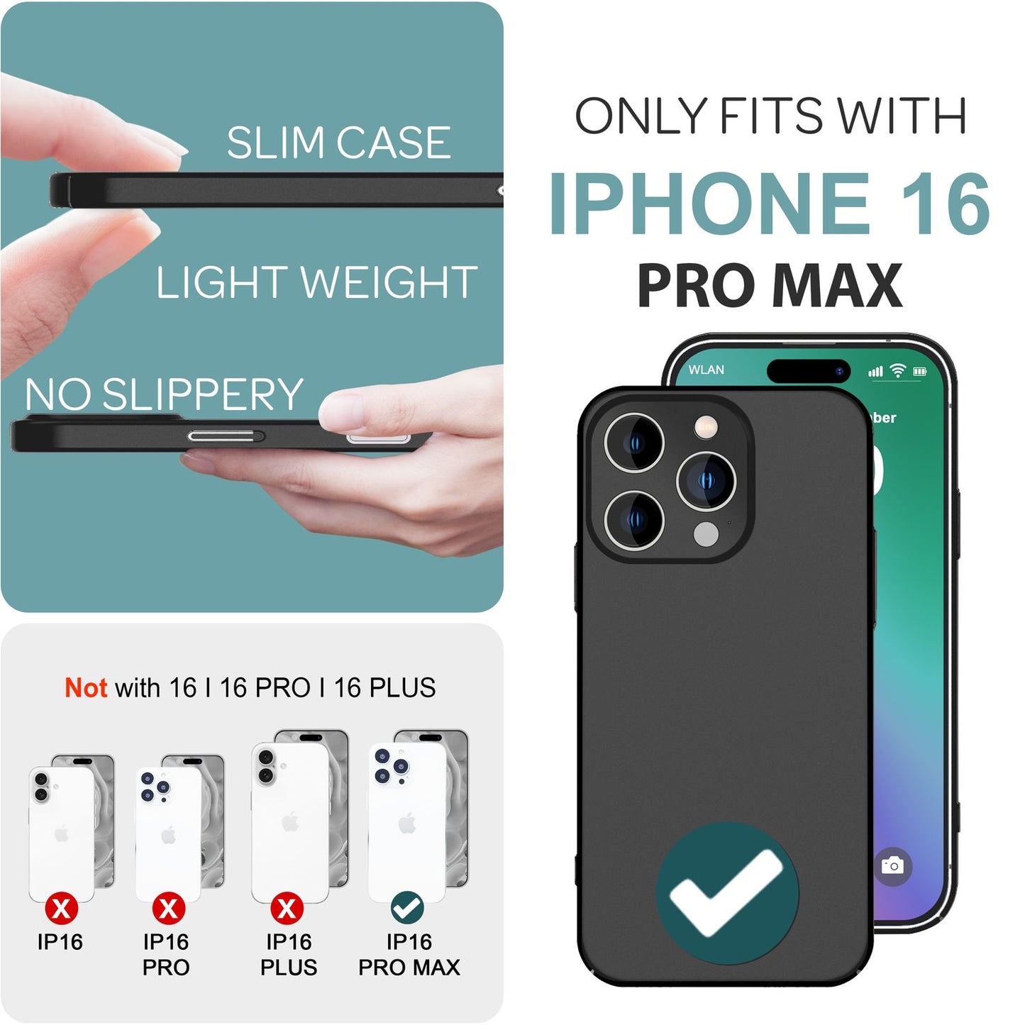 NALIA Ultraþunnt hart hulstur fyrir iPhone 16 Pro Max, létt og grannt 0,5 mm símahulstur, hálkuvörn