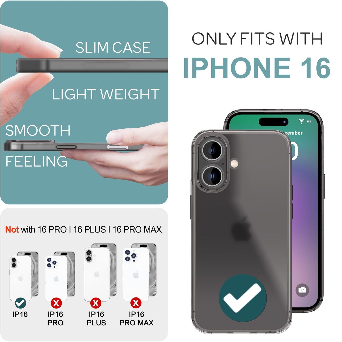 NALIA Extremely Thin Protective Case for iPhone 16, 0.3mm Slim Ultra Slim Cover Case, Semi-Transparent Phone Case